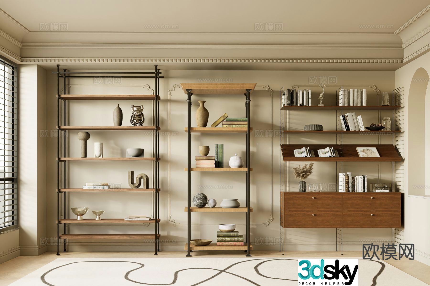 Medieval style storage shelf bookshelf 3d model