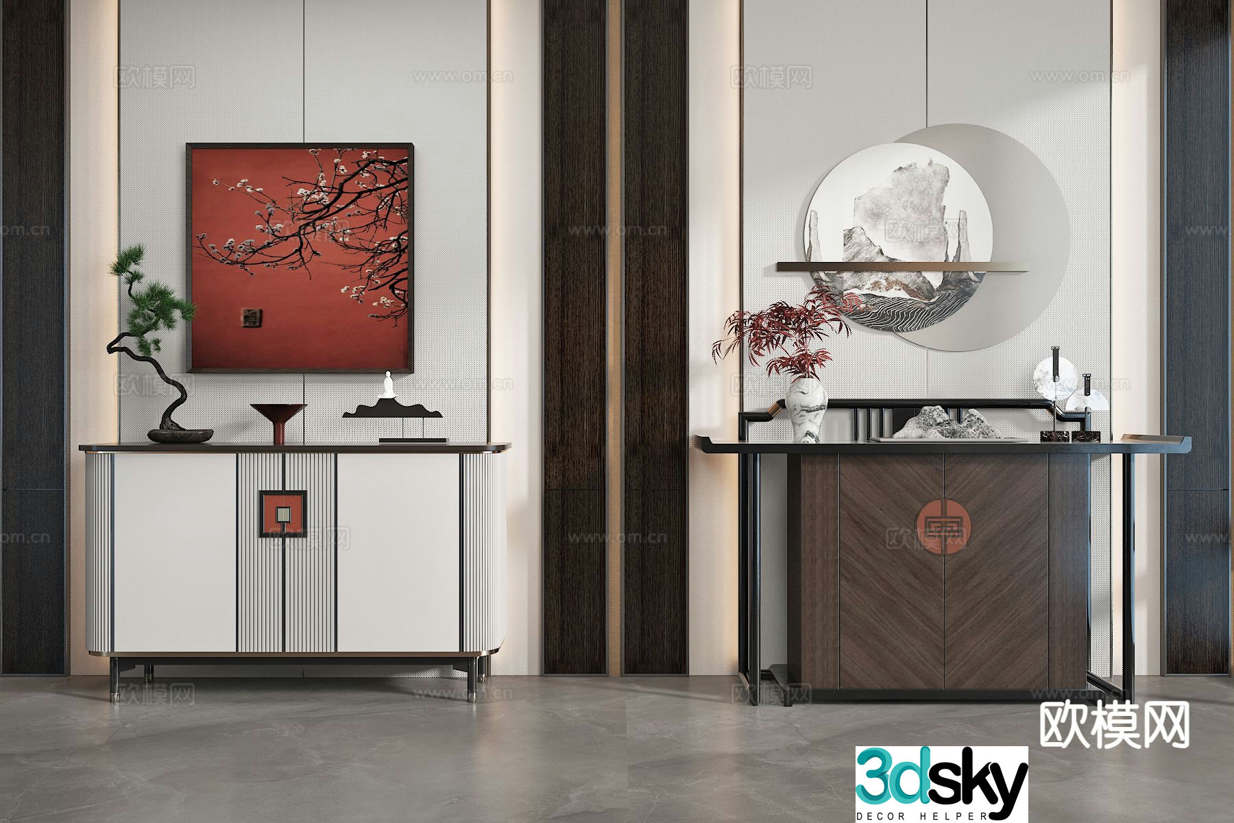 New Chinese style entrance cabinet Duanjing cabinet 3D model