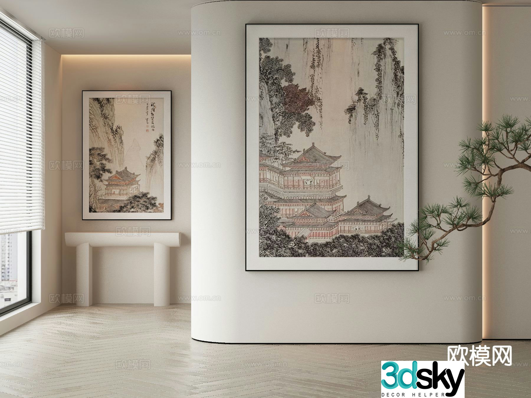 New Chinese style ink painting landscape painting decorative painting 3D model