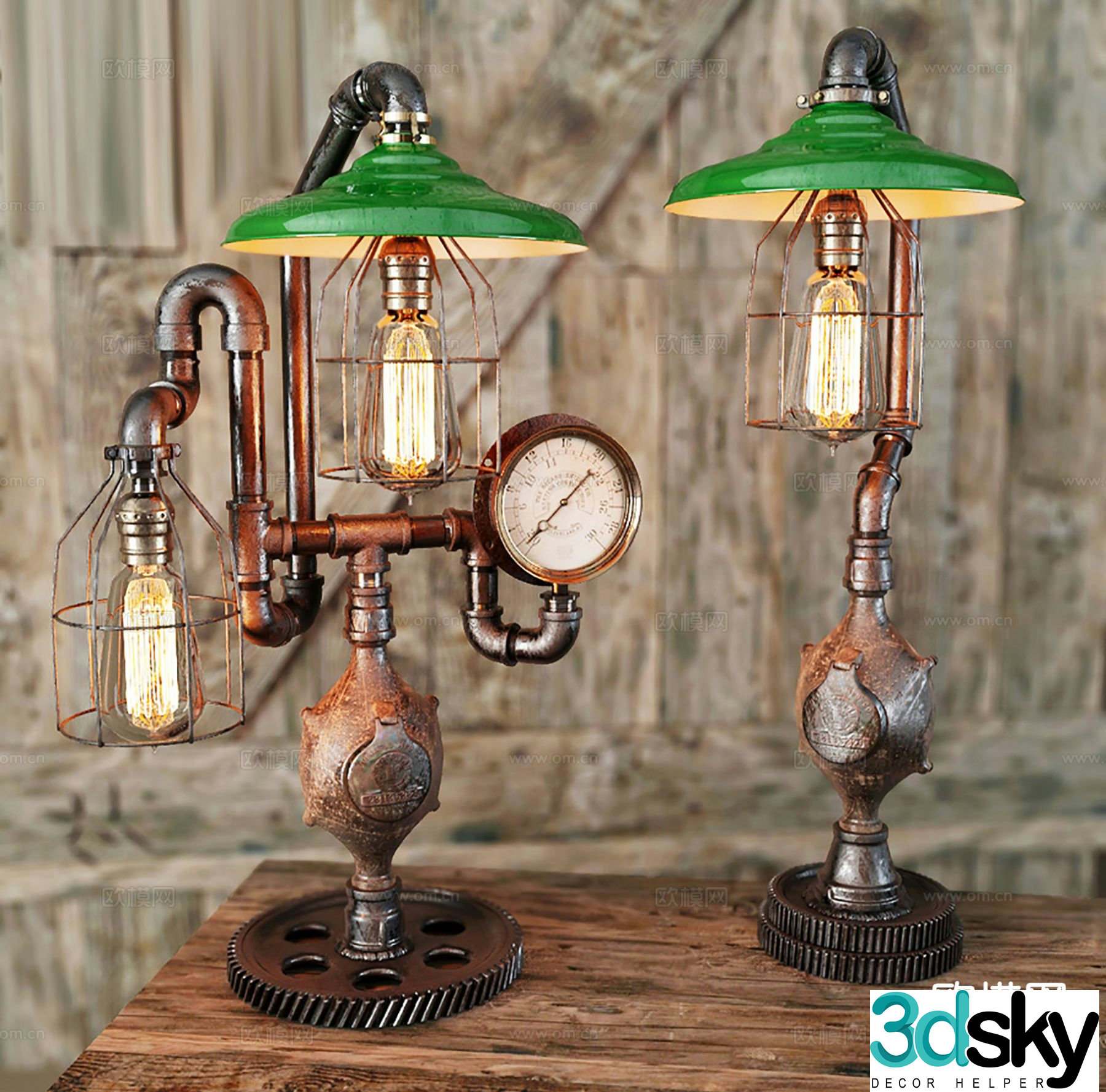 Industrial style desk lamp rust pipe desk lamp 3d model