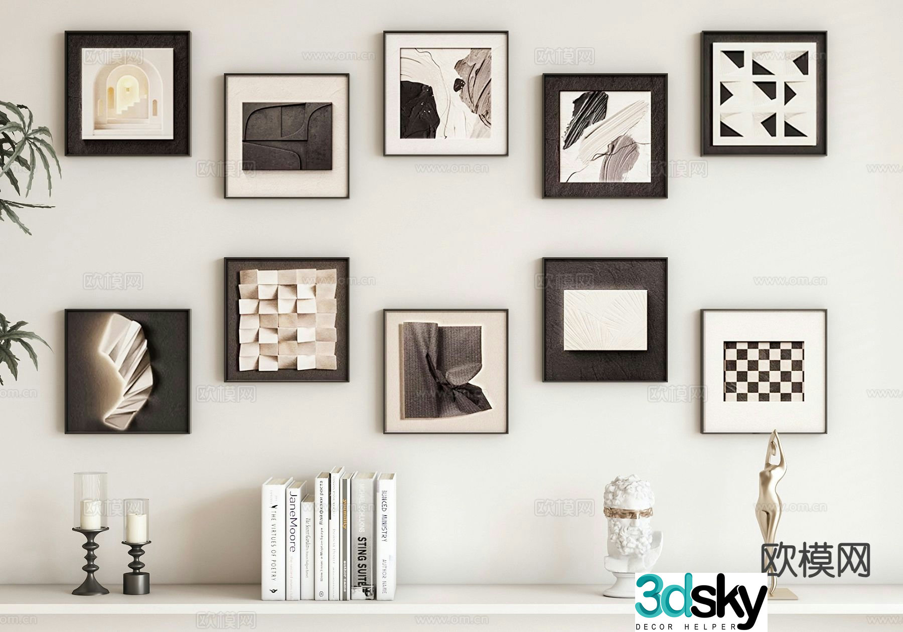 Modern combination painting black and white painting abstract hanging painting 3d model