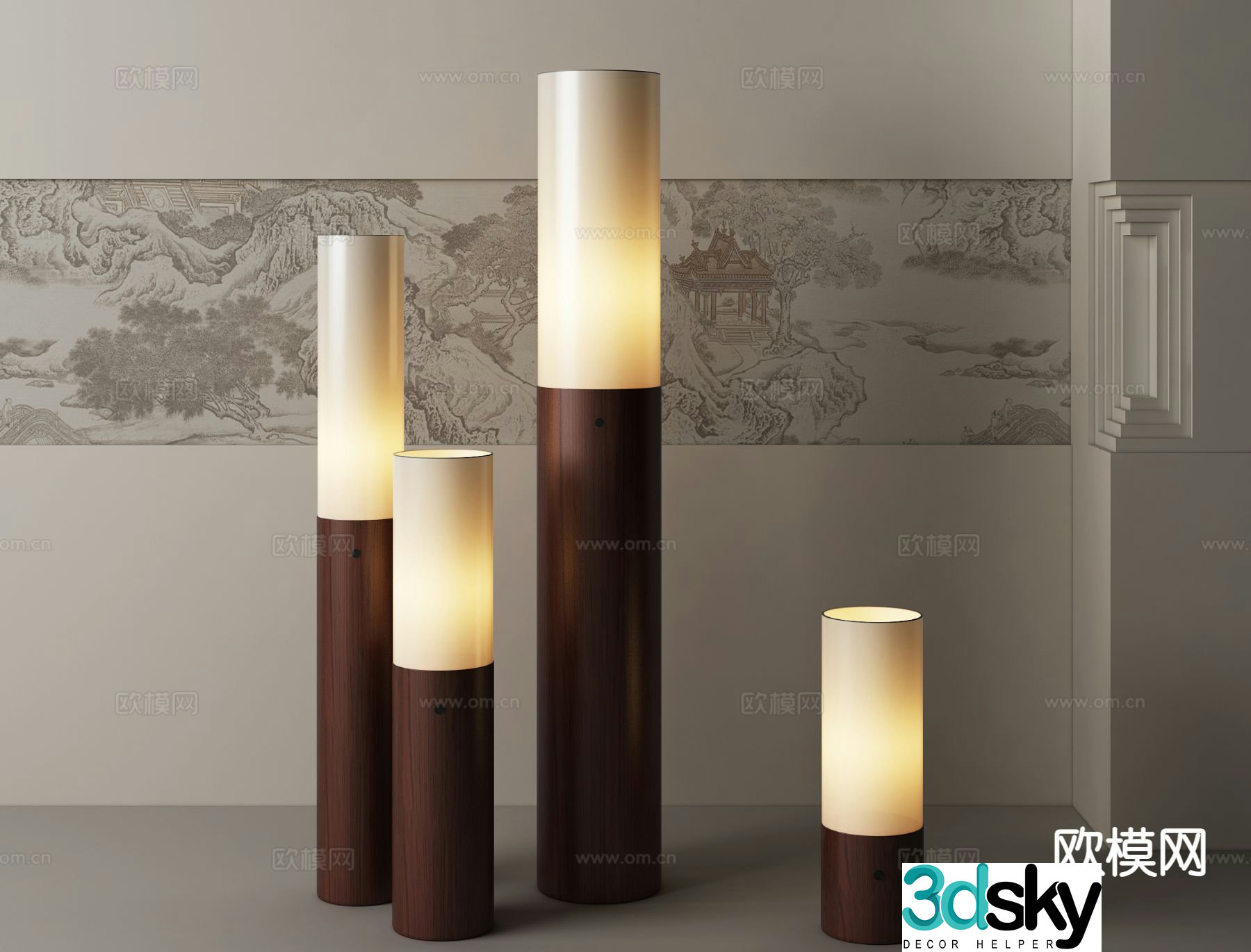 New Chinese style creative floor lamp column floor lamp 3d model