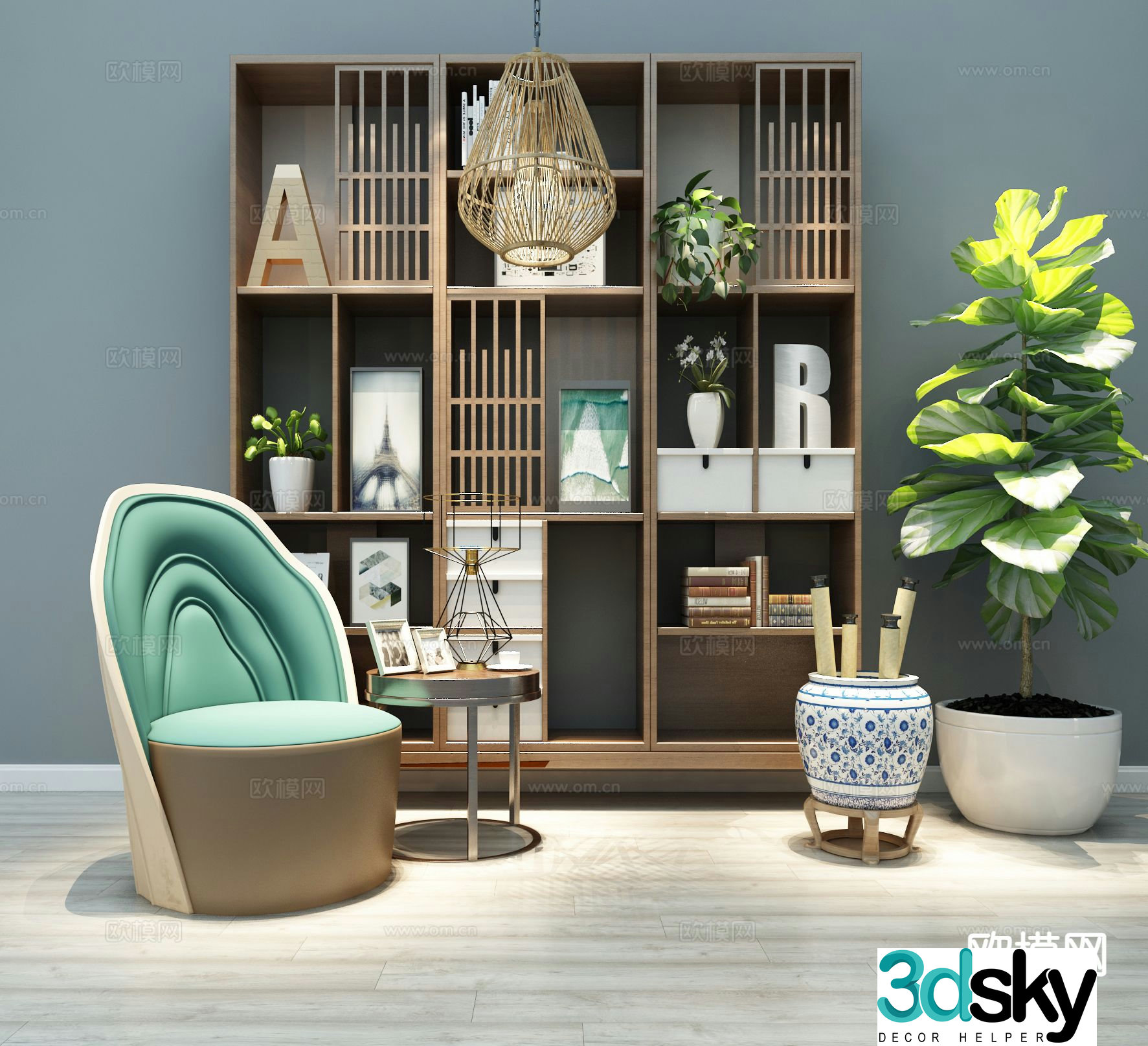 New Chinese style bookcase leisure chair art chair 3d model