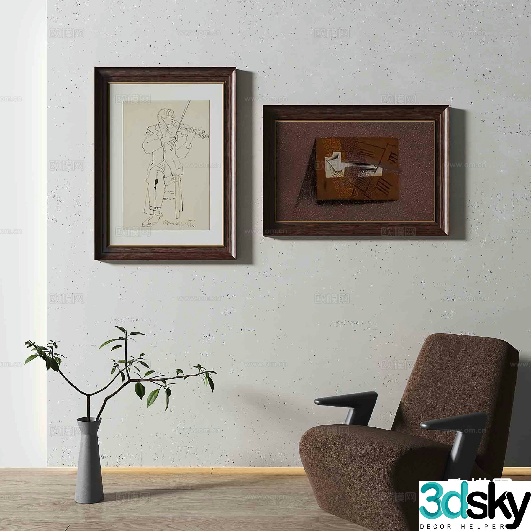 Medieval style figure painting simple drawing decorative painting 3D model
