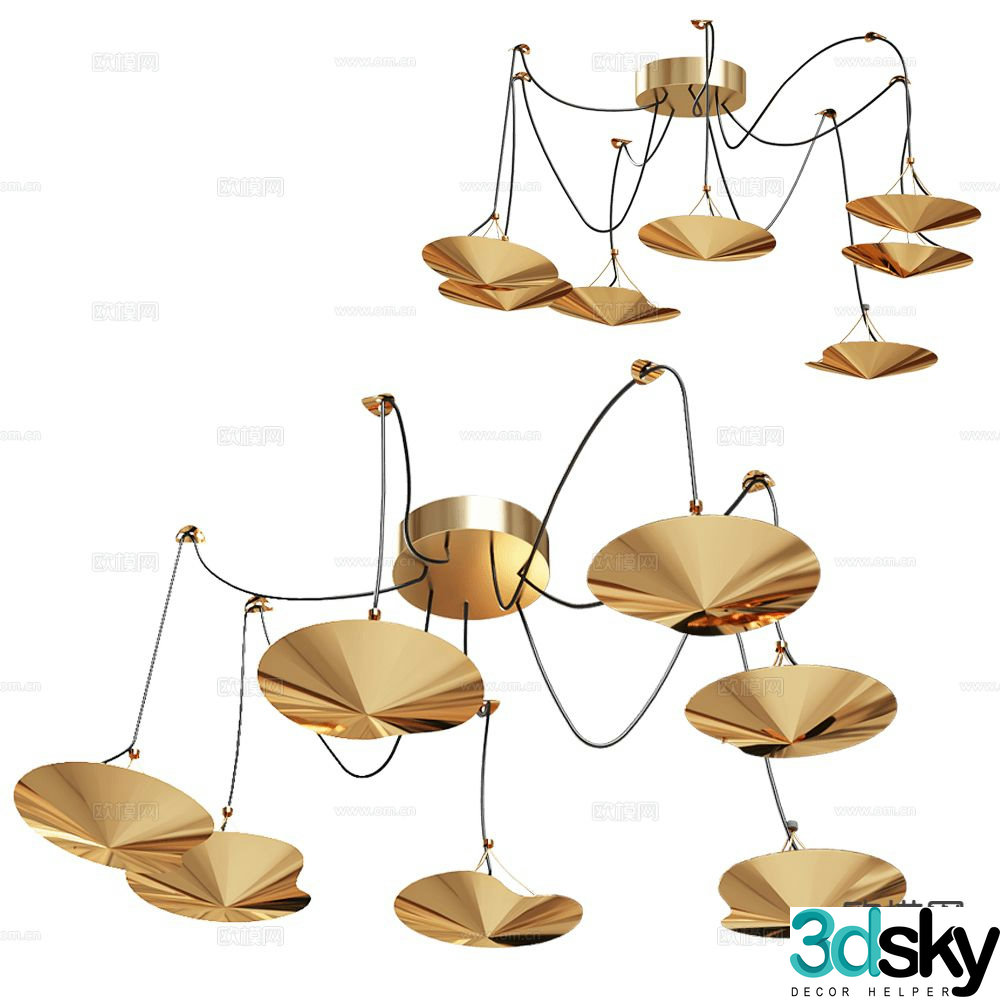 Salto light luxury multi-head chandelier 3D model