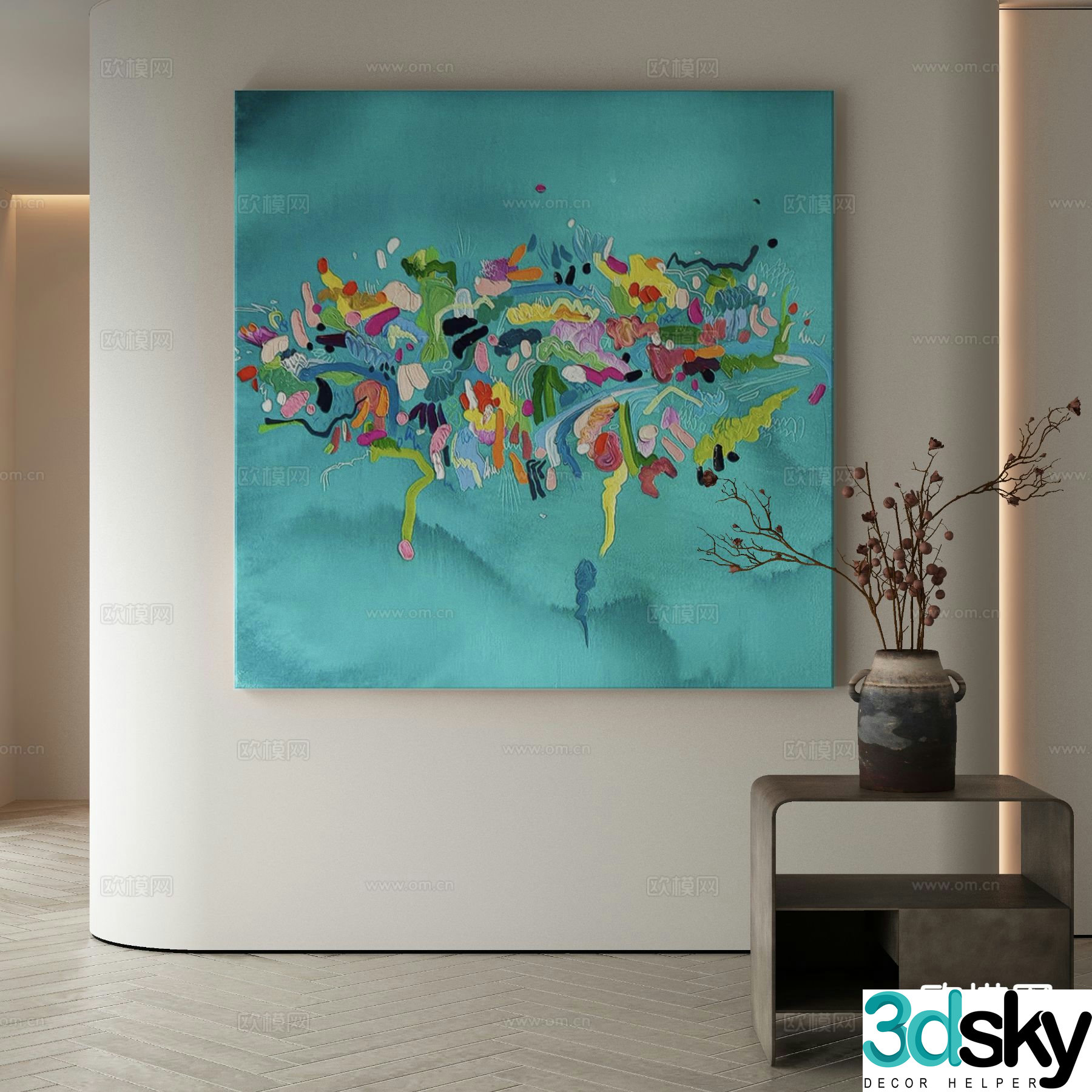 Modern decorative painting abstract painting blue oil painting 3d model