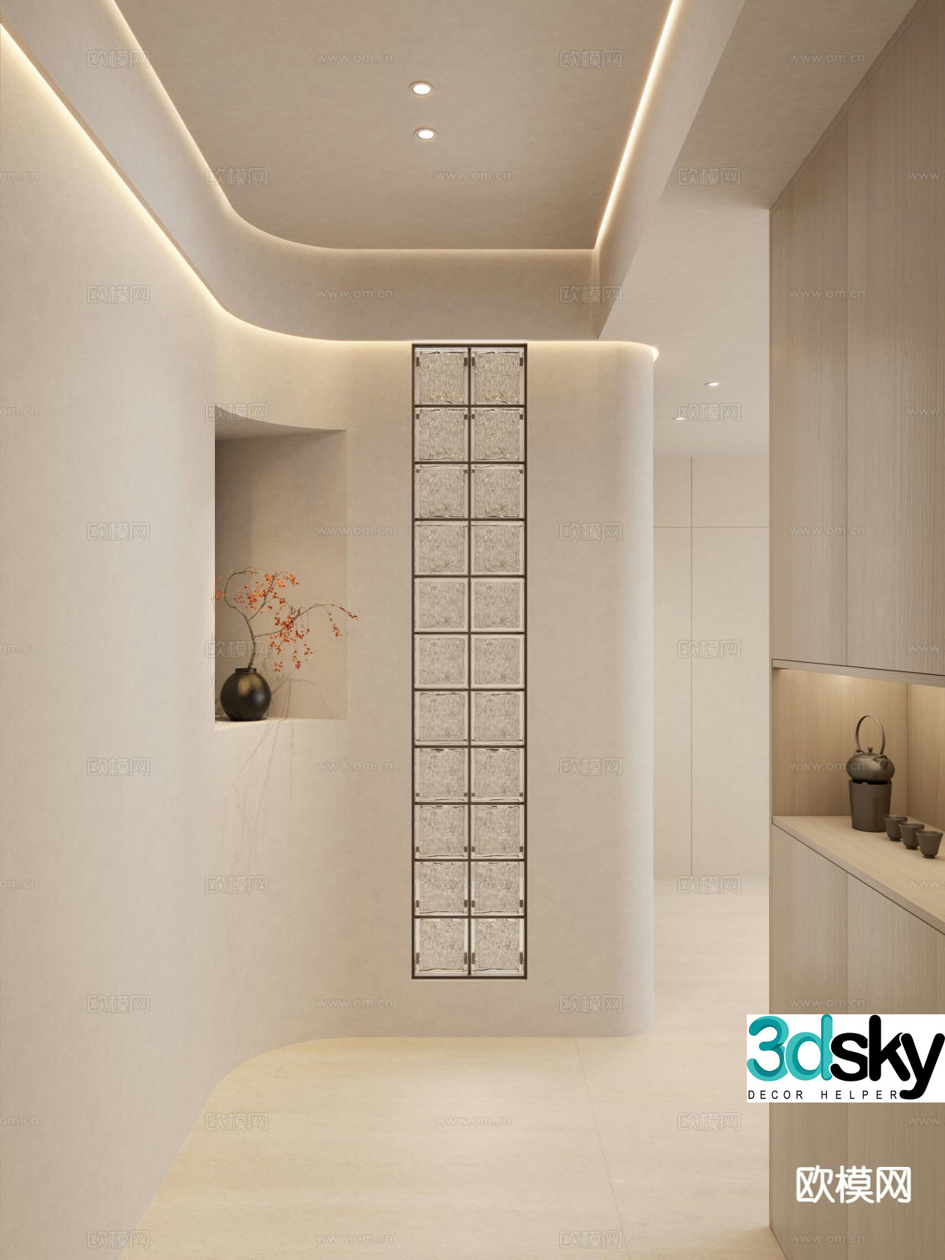 Cream style entrance hall aisle facing wall 3D model