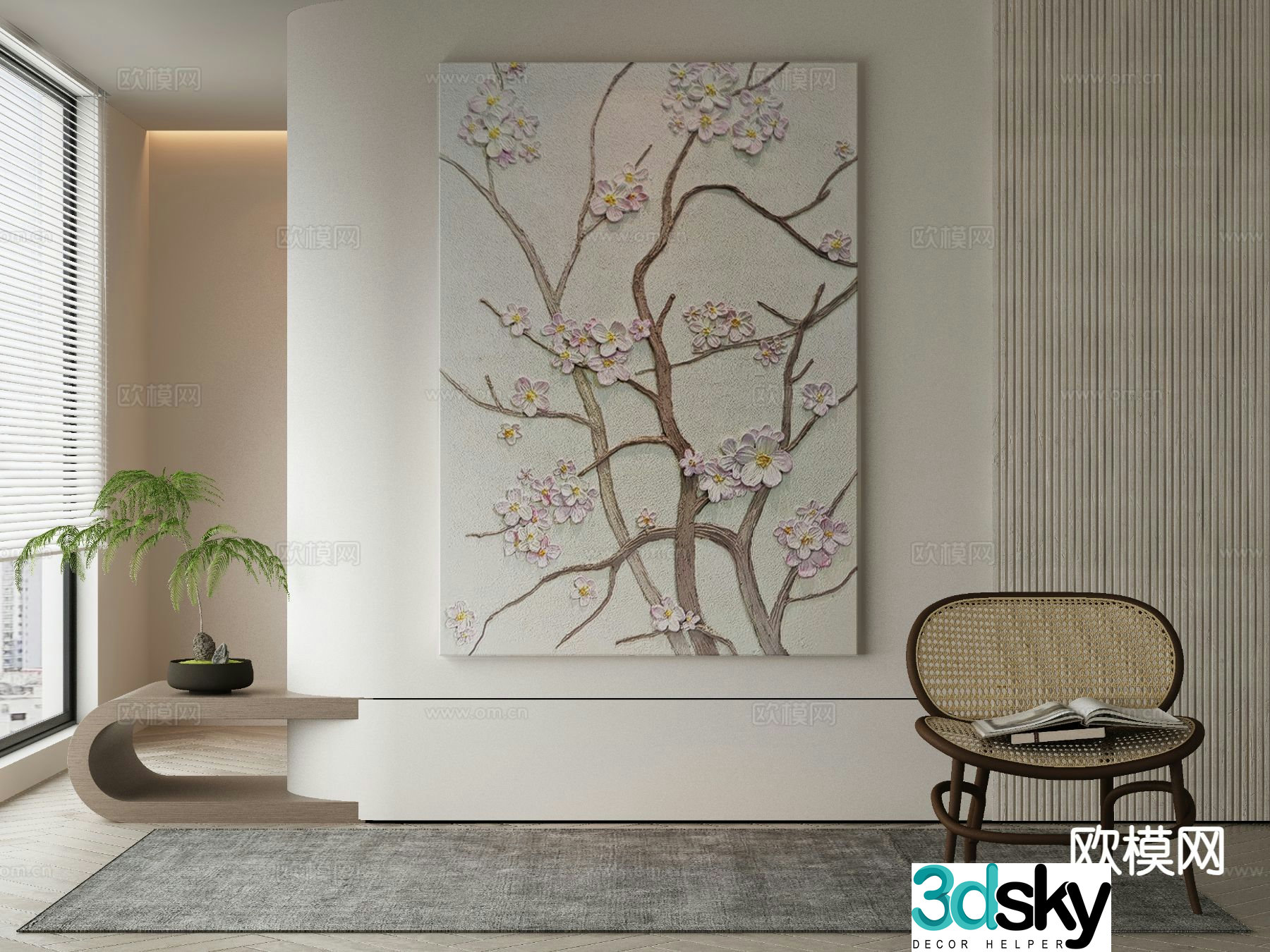 Modern decorative painting plum blossom hanging painting 3d model