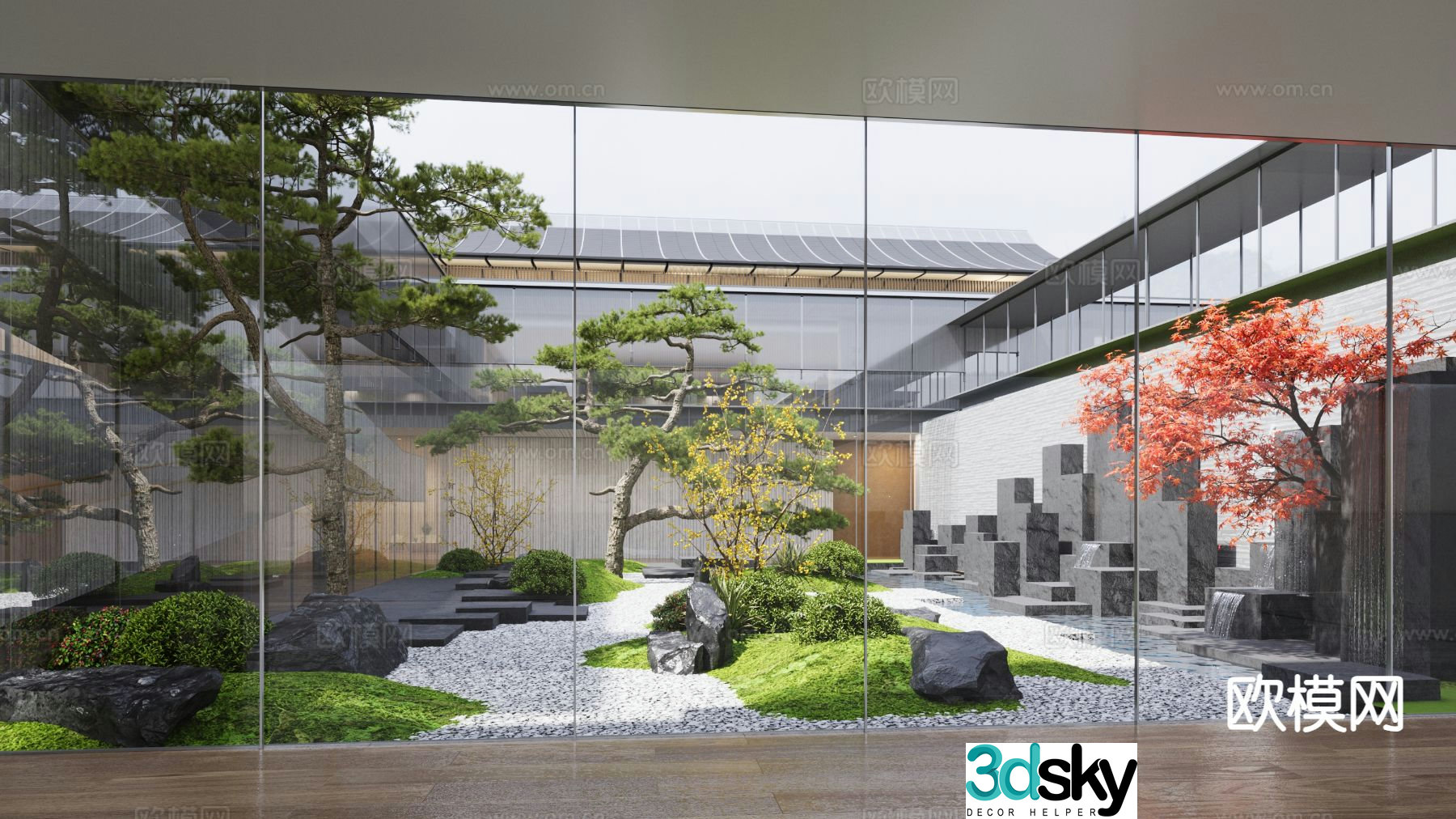 New Chinese Zen courtyard dry landscape 3D model