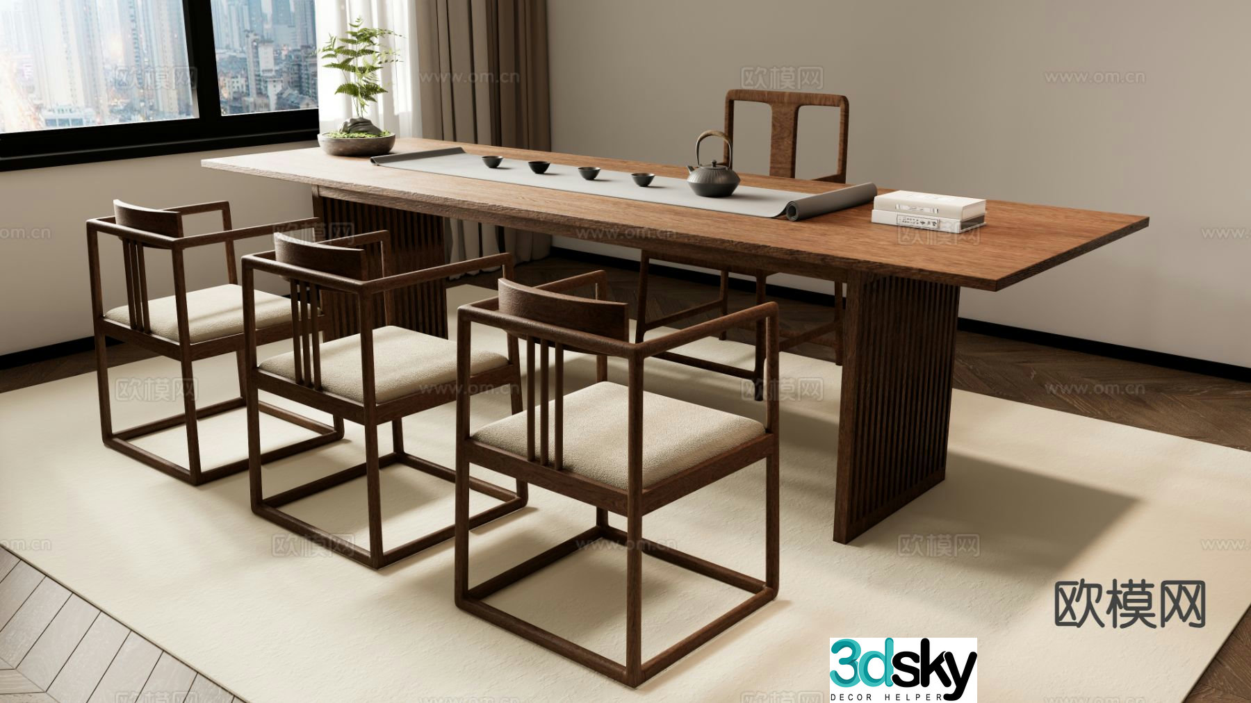 New Chinese tea table and chairs 3d model