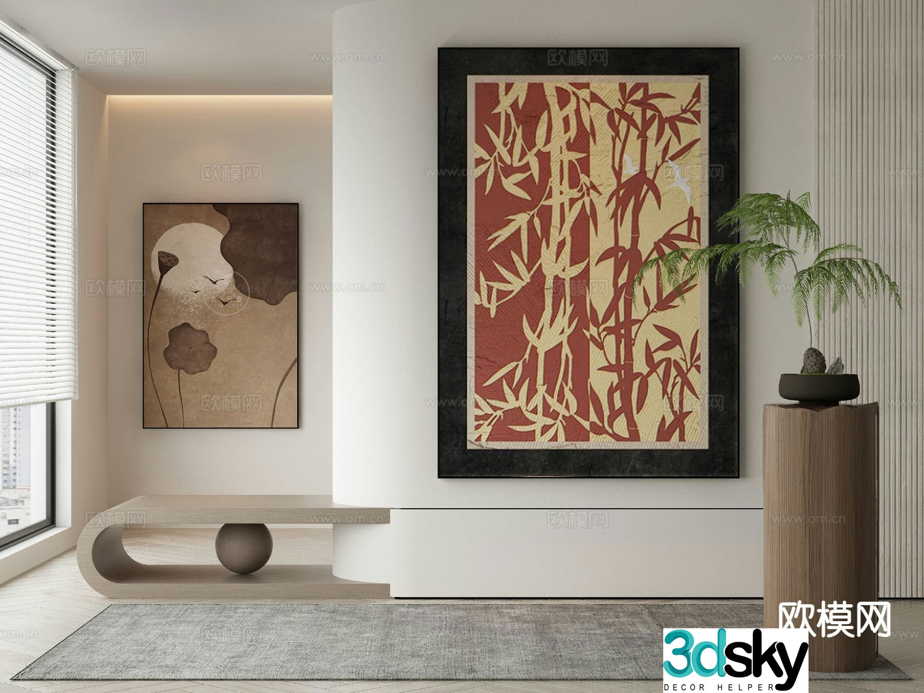 New Chinese style decorative painting bamboo shadow painting 3d model