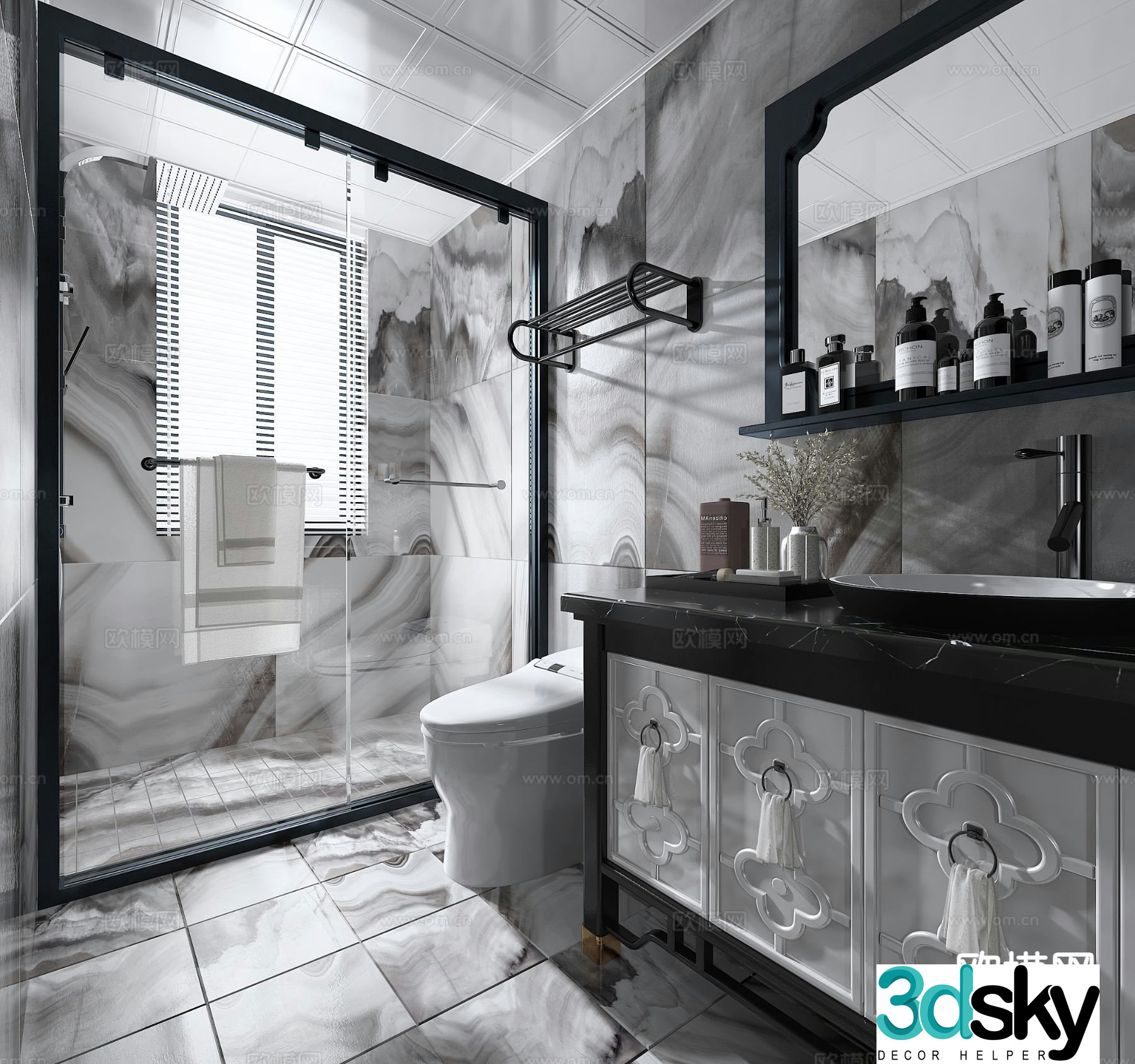 New Chinese style bathroom bathroom toilet 3d model