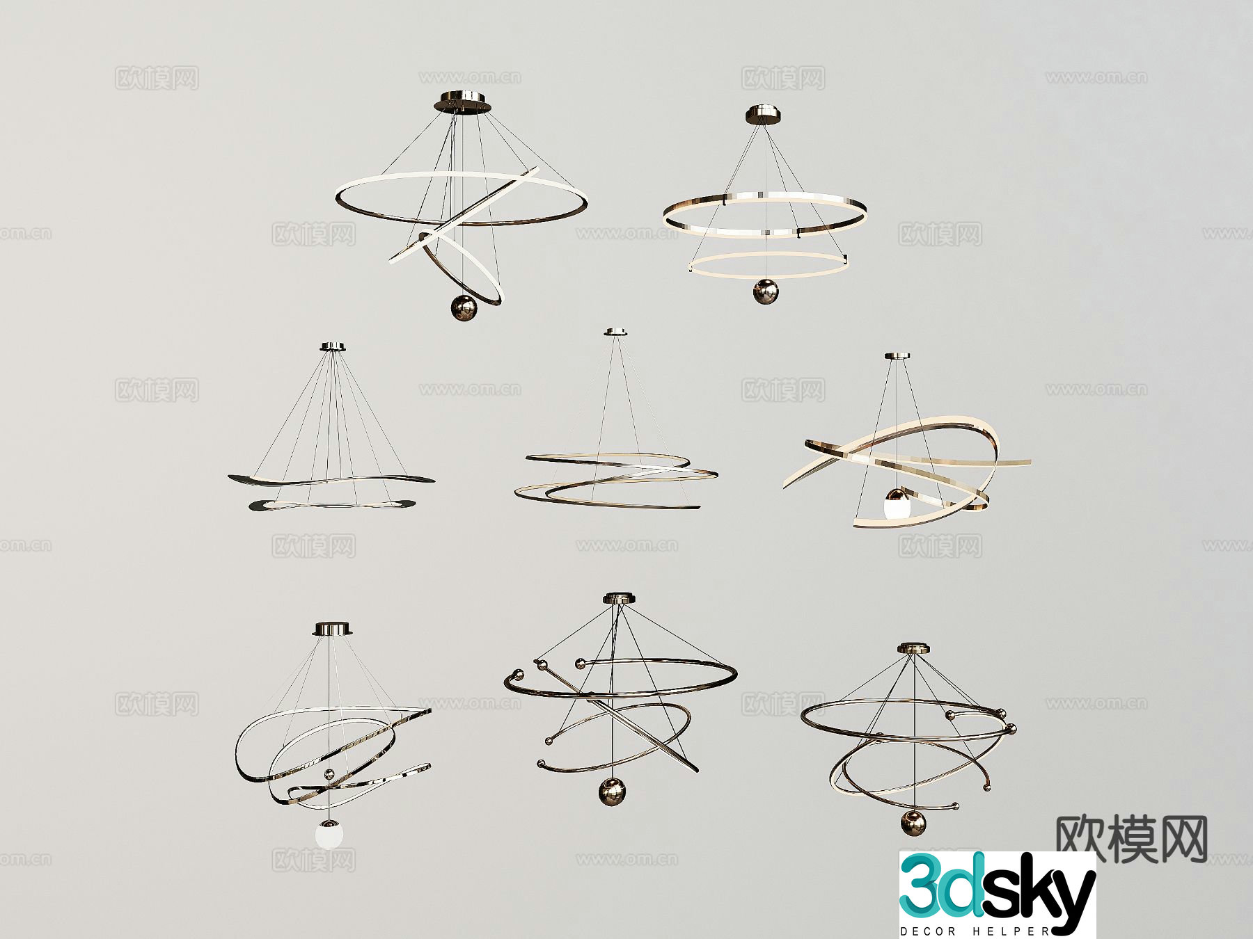 Light luxury ring chandelier 3D model