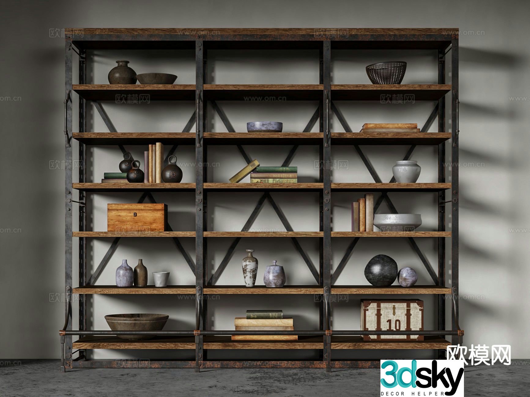Industrial style bookshelf display rack display cabinet 3d model