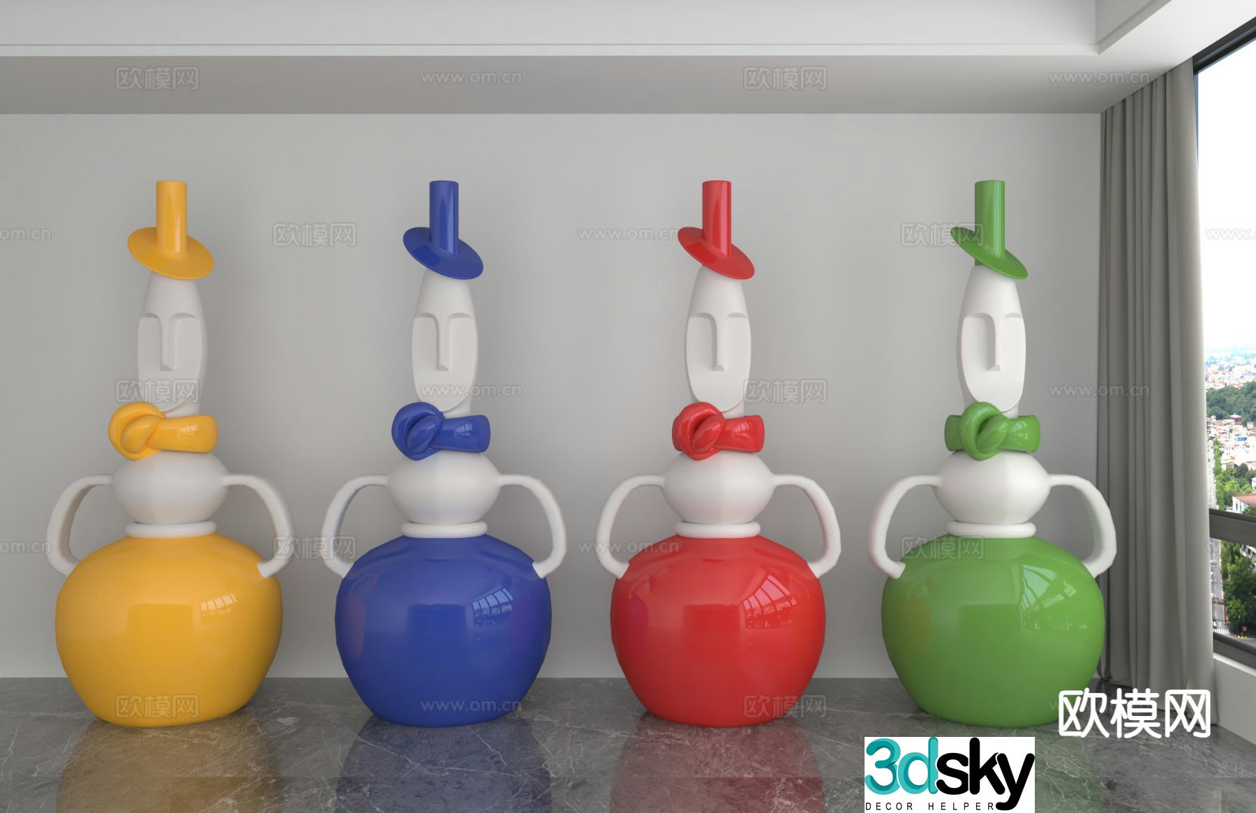 Modern colorful dolls trendy ornaments 3D model