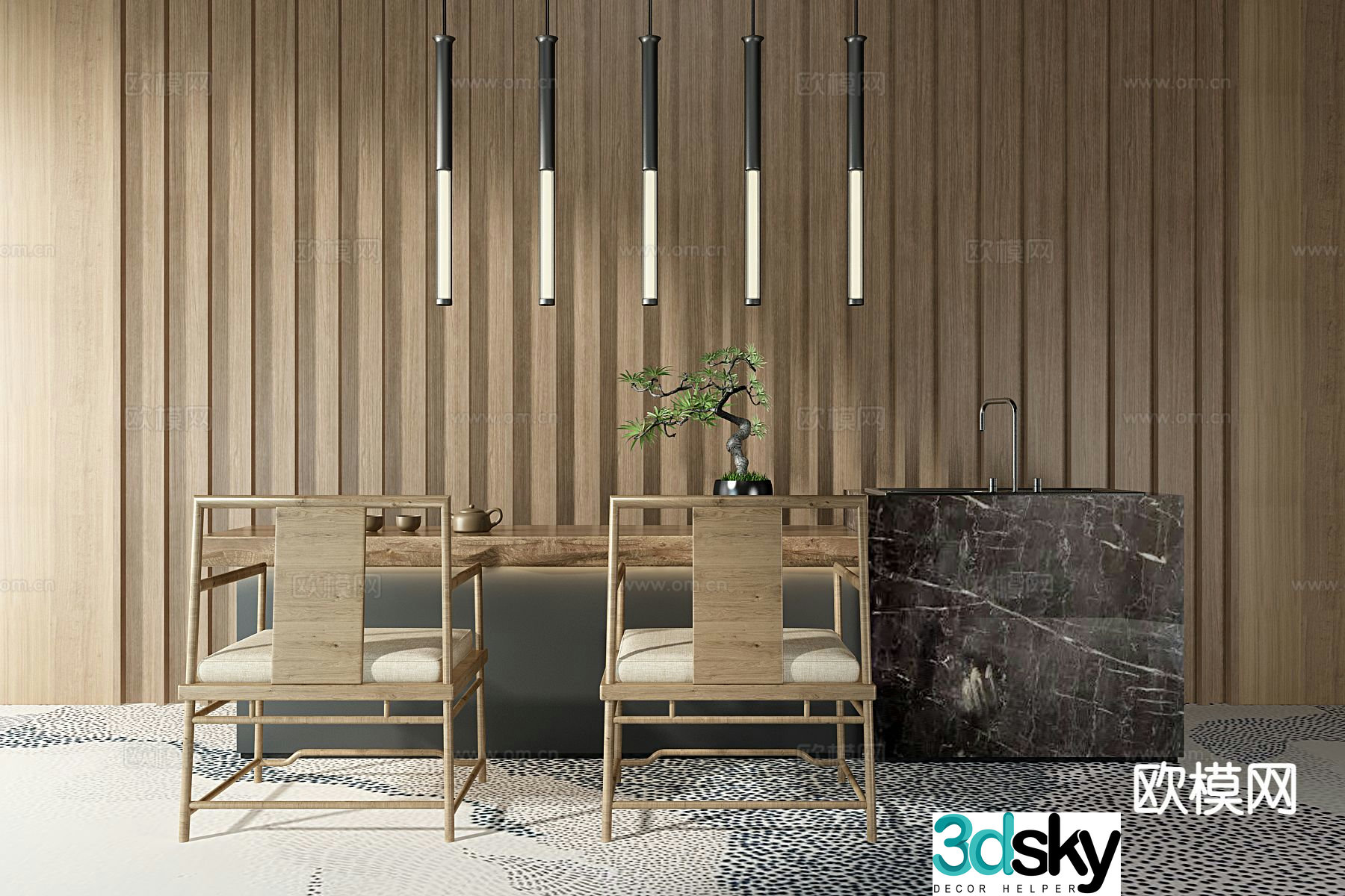New Chinese style island table island cabinet 3D model