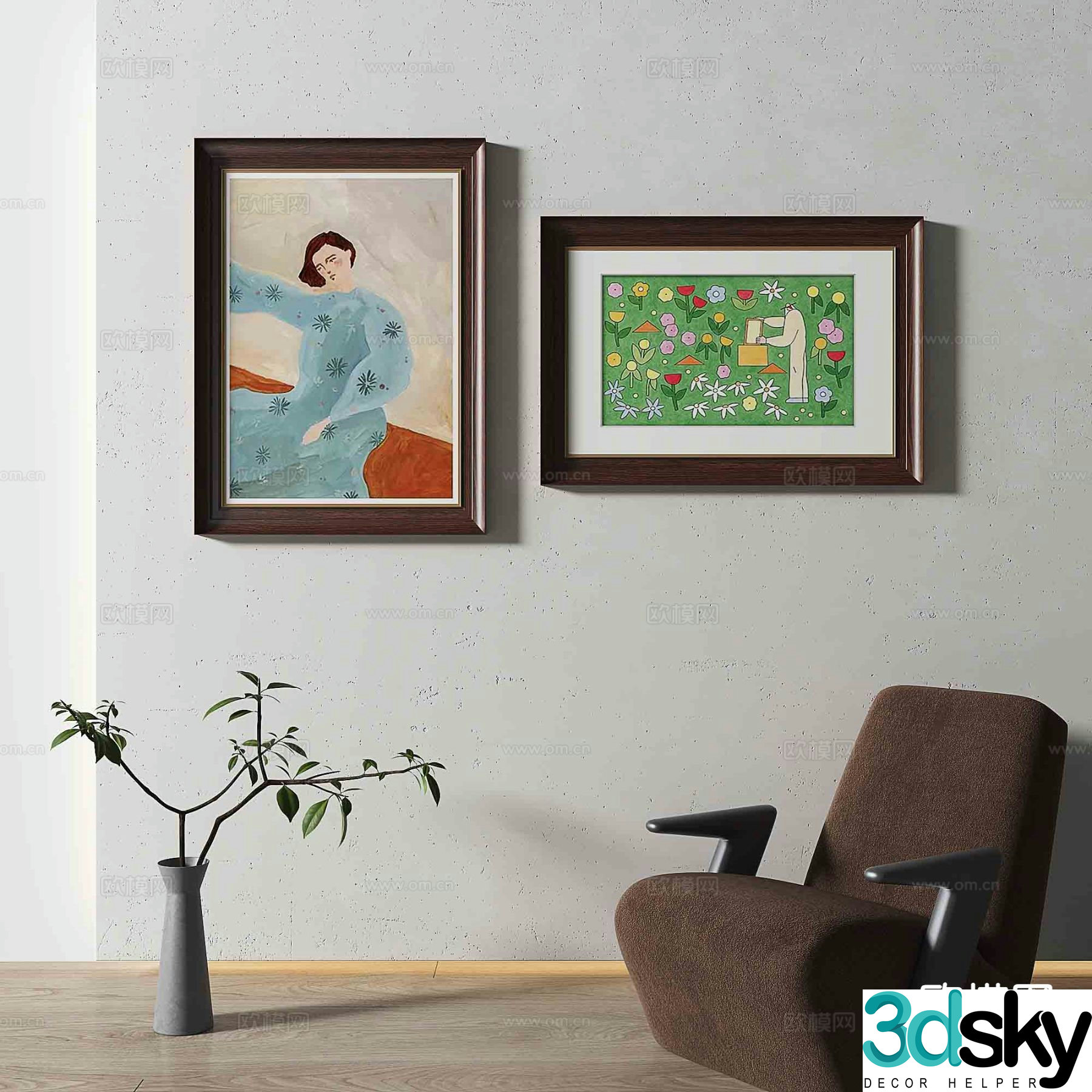 Medieval style figure painting decorative painting 3d model