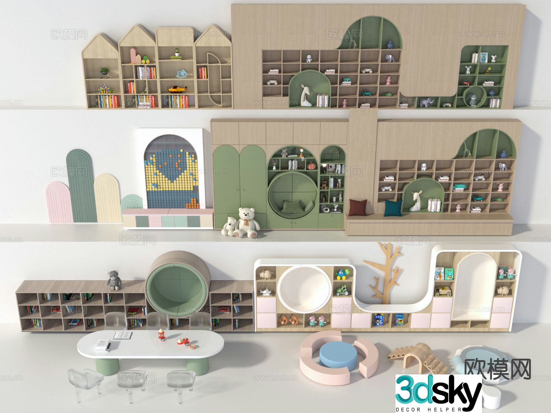 Kindergarten material children’s cabinet children’s table and chairs 3D model