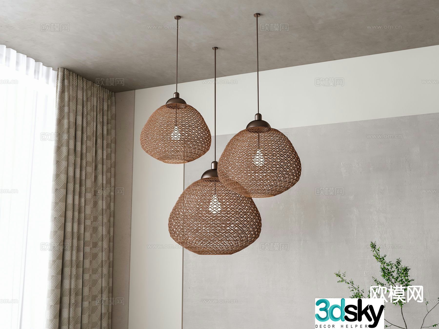 Wabi-sabi chandelier rattan chandelier 3d model