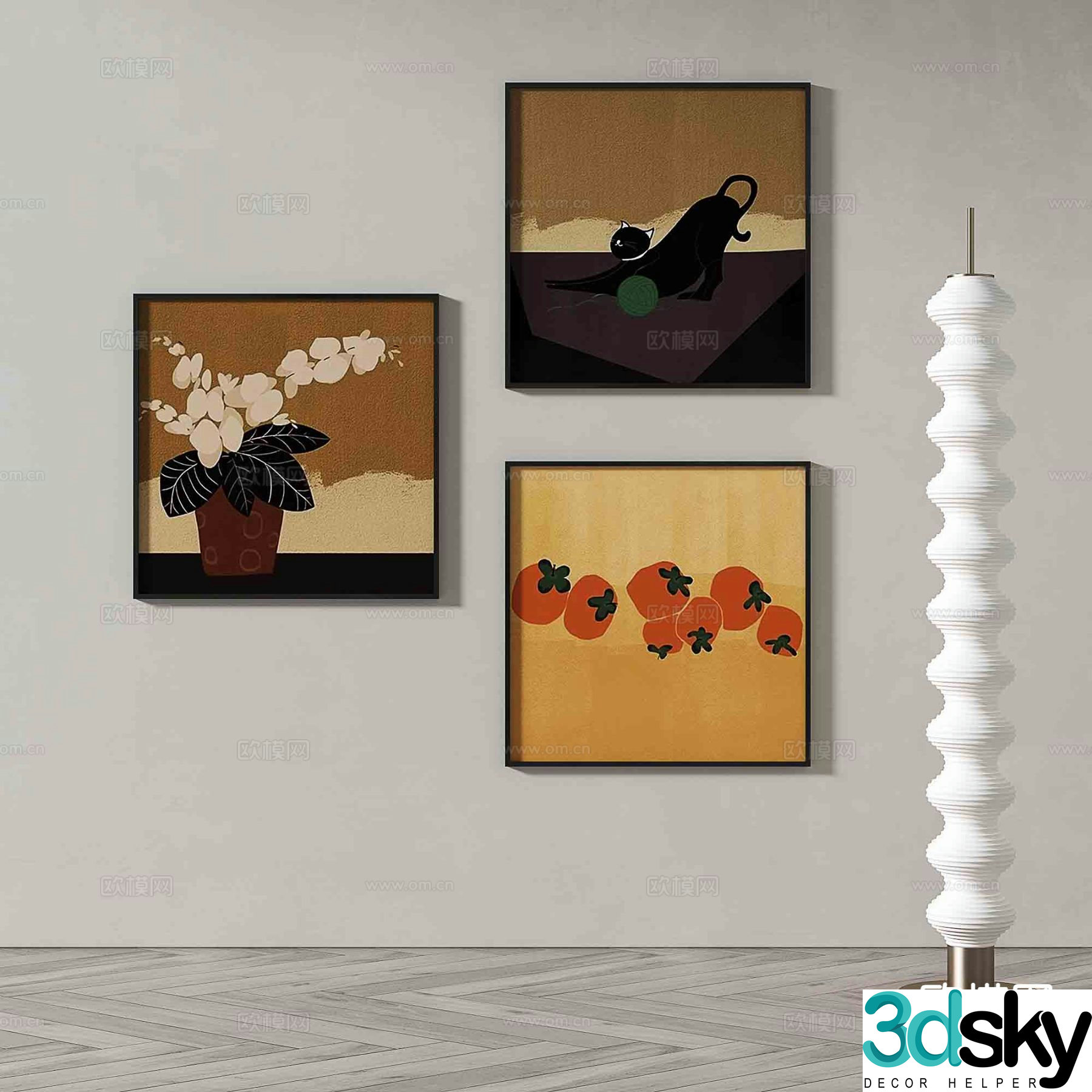 Wabi-sabi art painting cartoon painting decorative painting 3d model