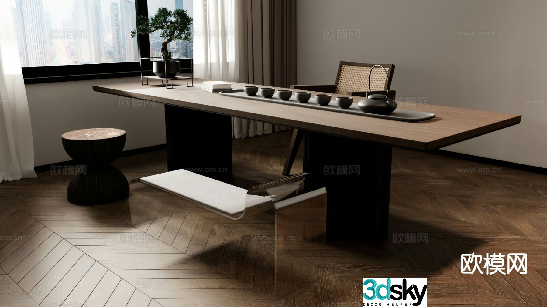 New Chinese tea table and chairs 3d model
