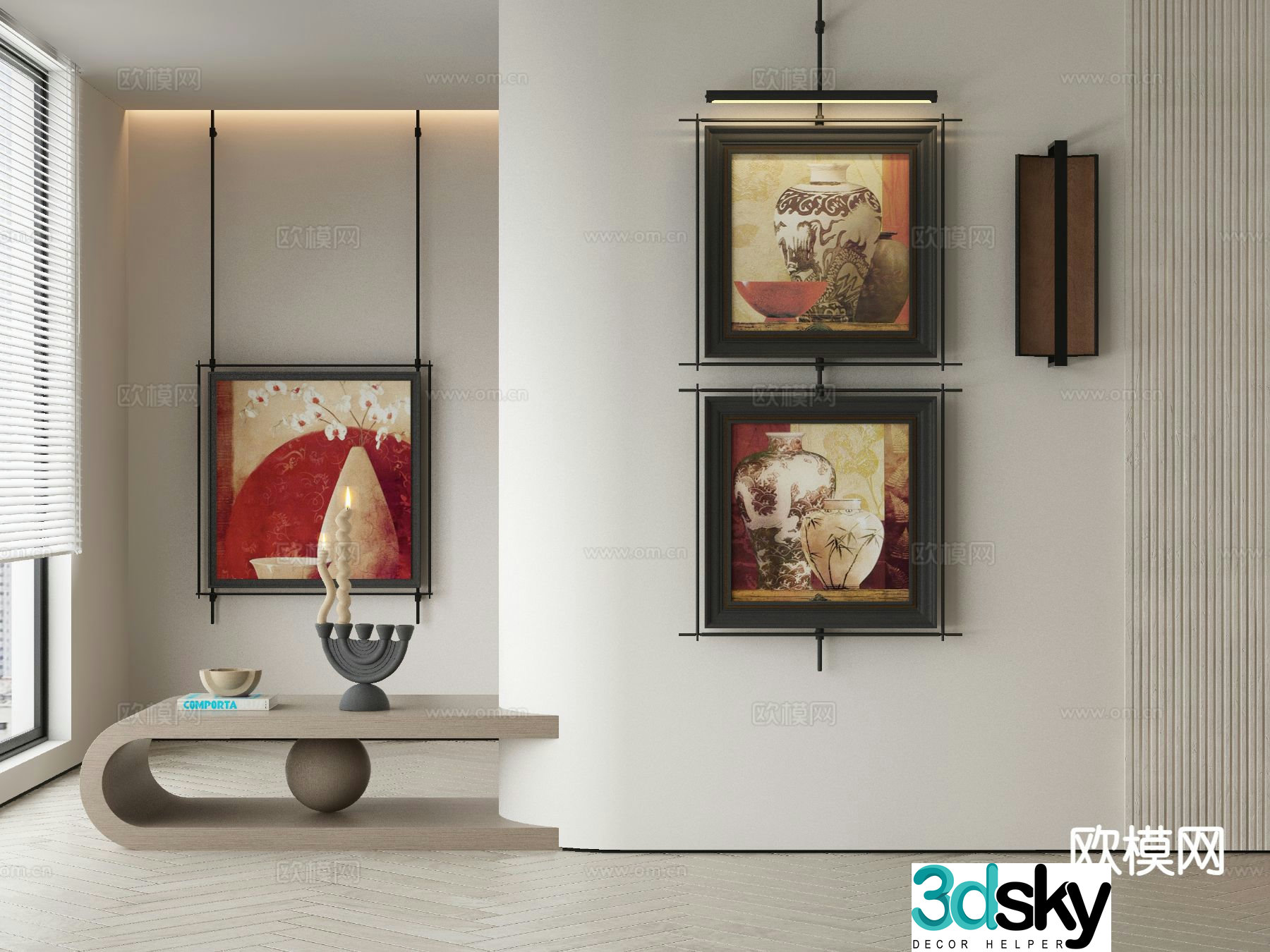 Modern decorative painting retro hanging painting combination painting 3D model