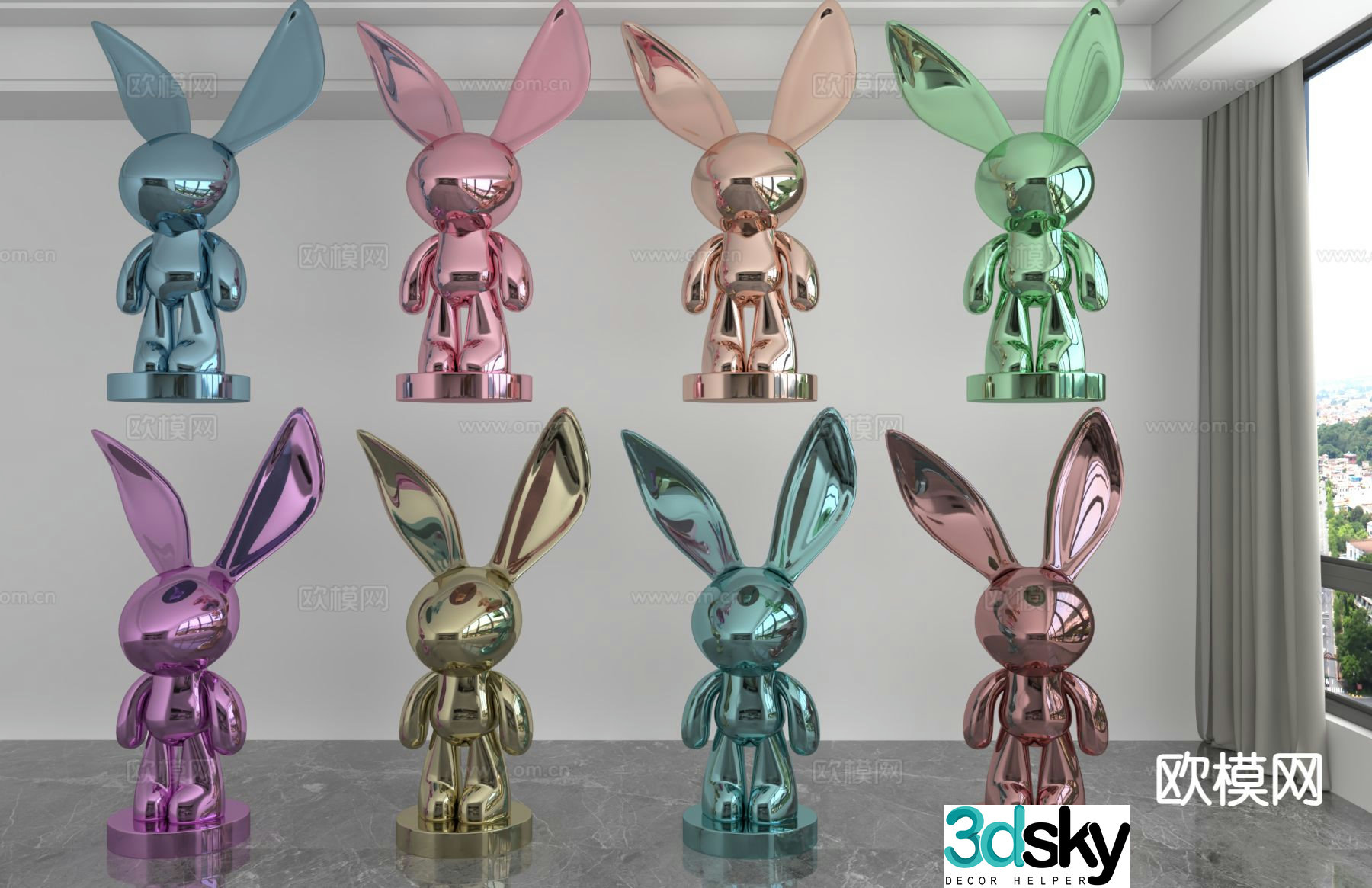 Modern laser rabbit doll trendy ornament 3D model