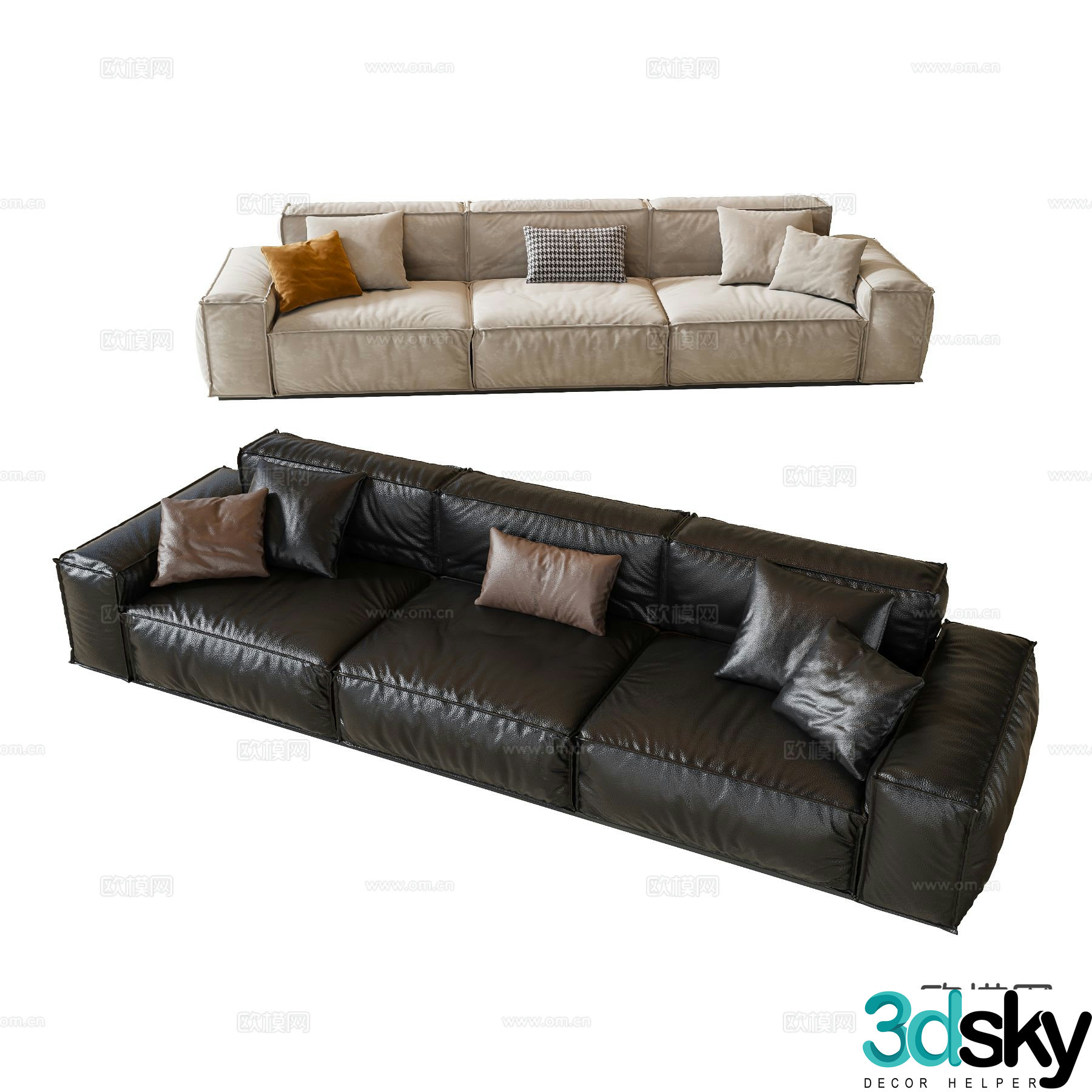 Modern three-seat sofa 3d model