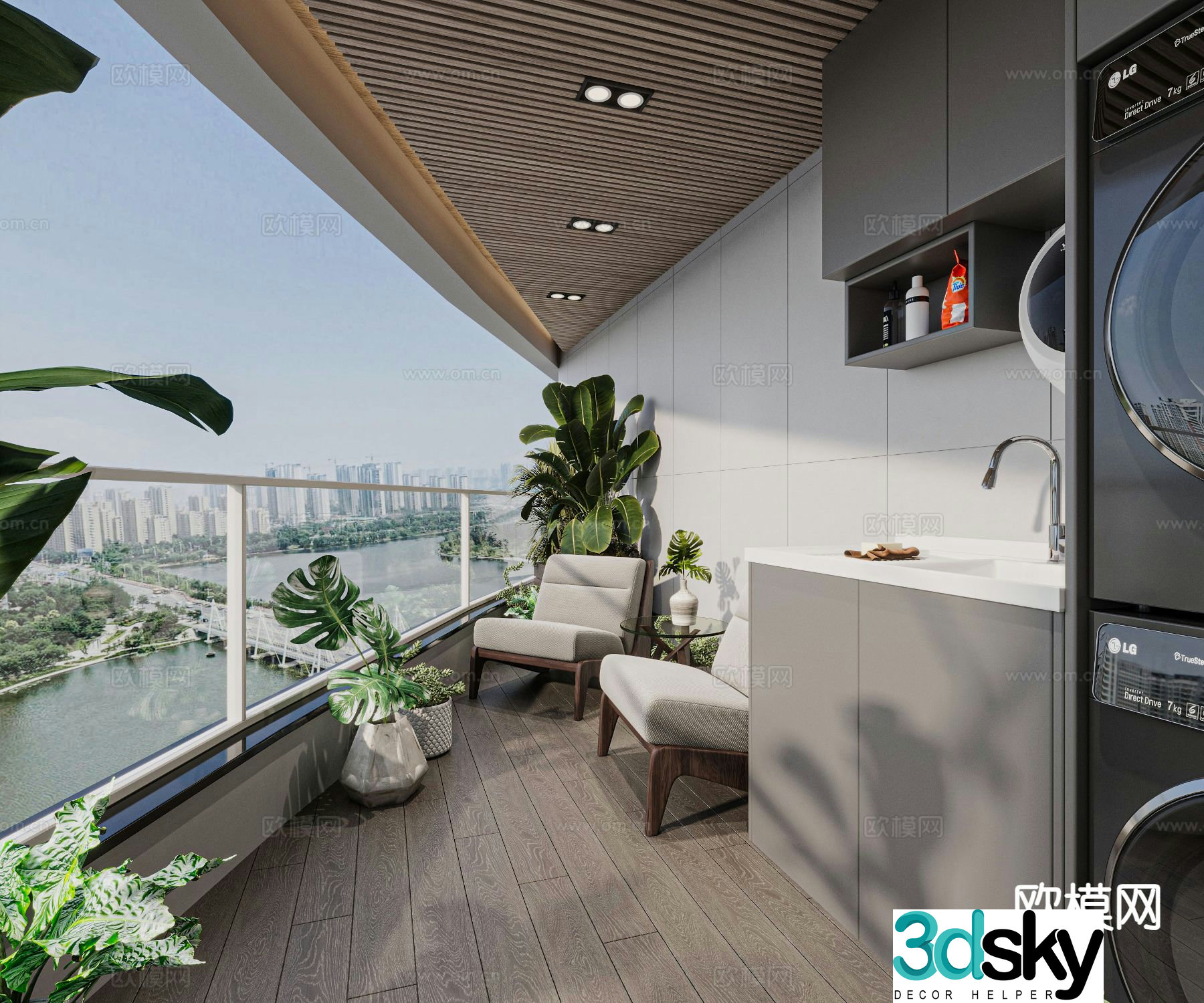 Modern leisure balcony living balcony 3d model