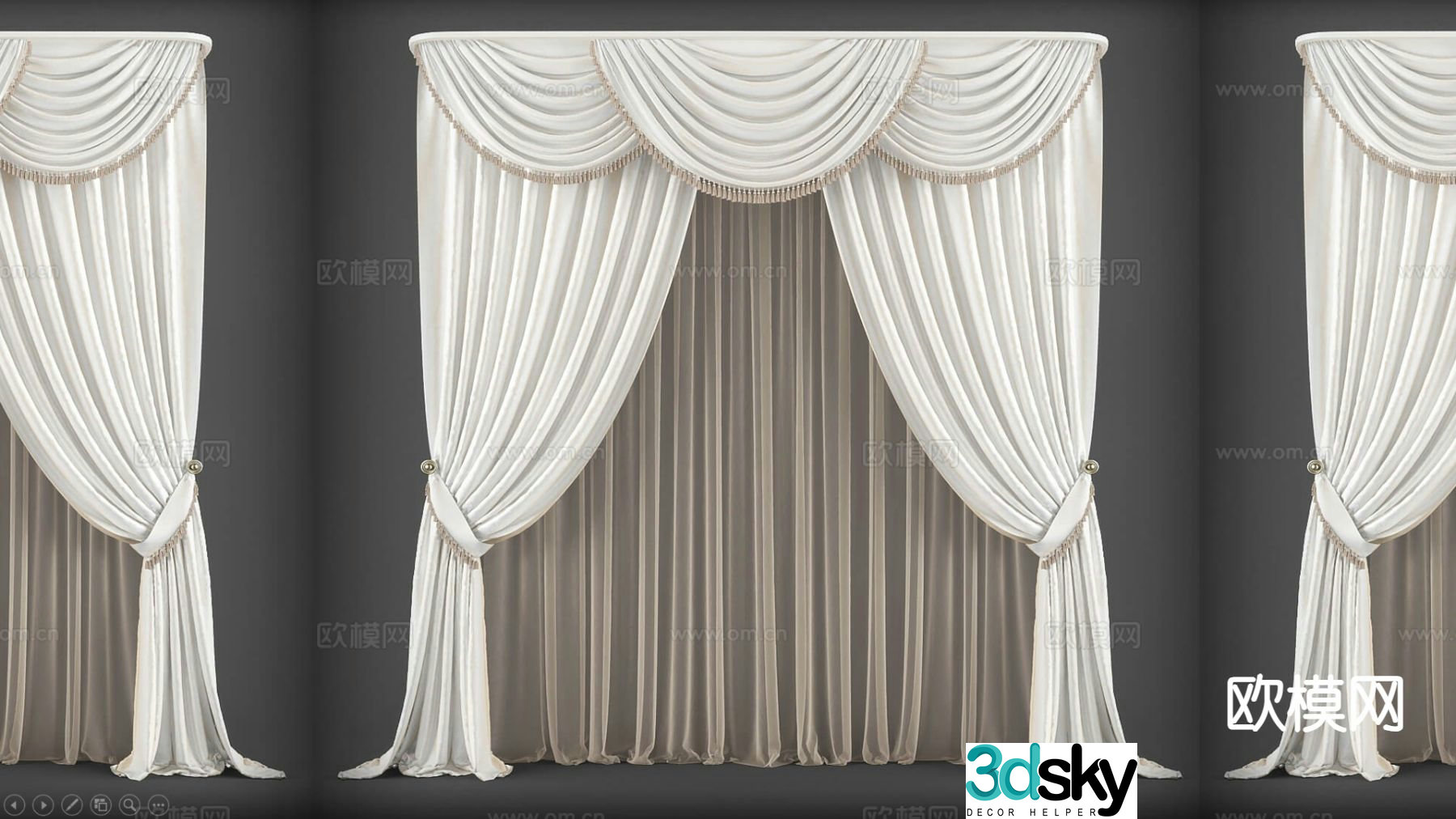 European solid color curtain cloth curtain gauze curtain water wave curtain head 3D model