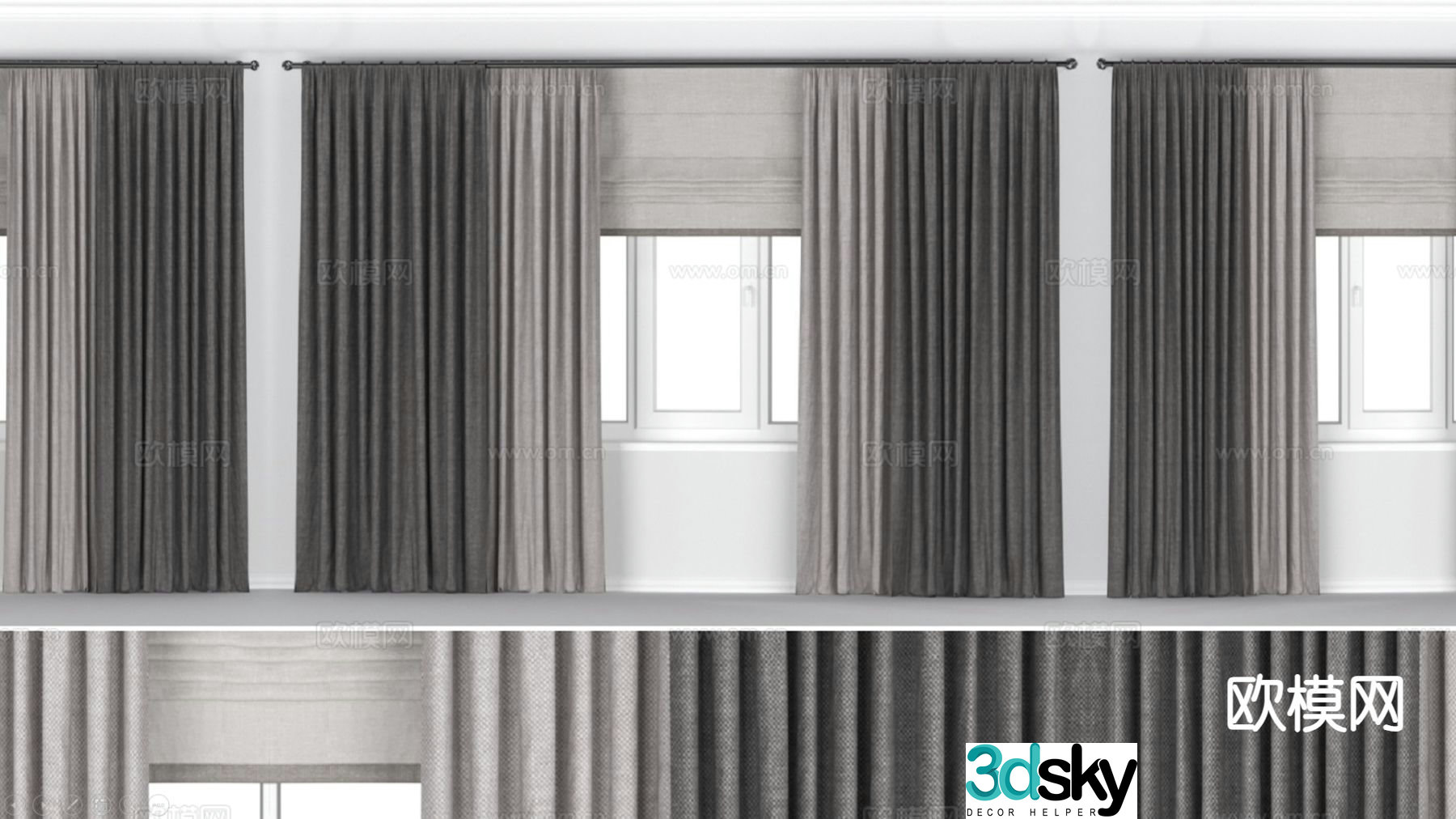 Modern curtains solid color curtains curtain rod 3d model