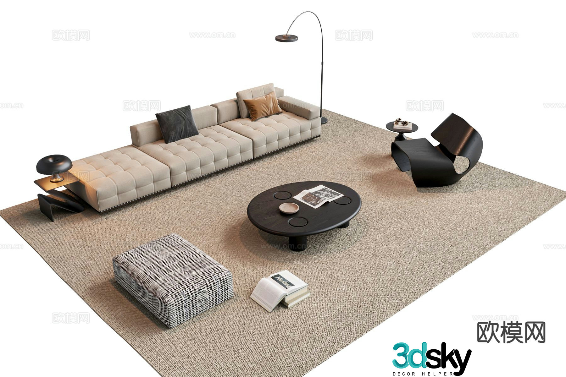 Italian style sofa combination sofa coffee table combination sofa stool 3d model