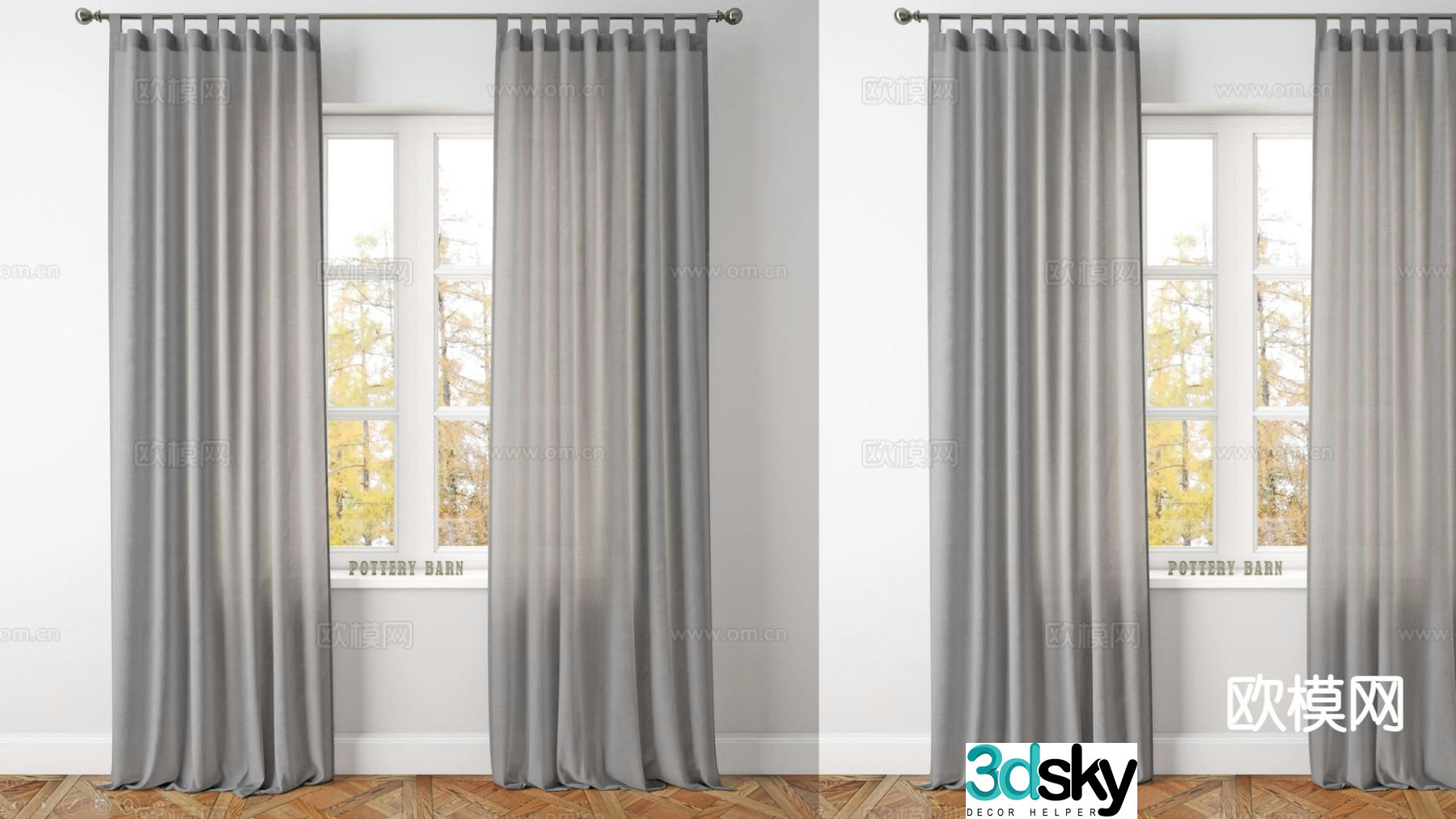 Modern curtains solid color curtains cloth curtains gauze curtain 3d model