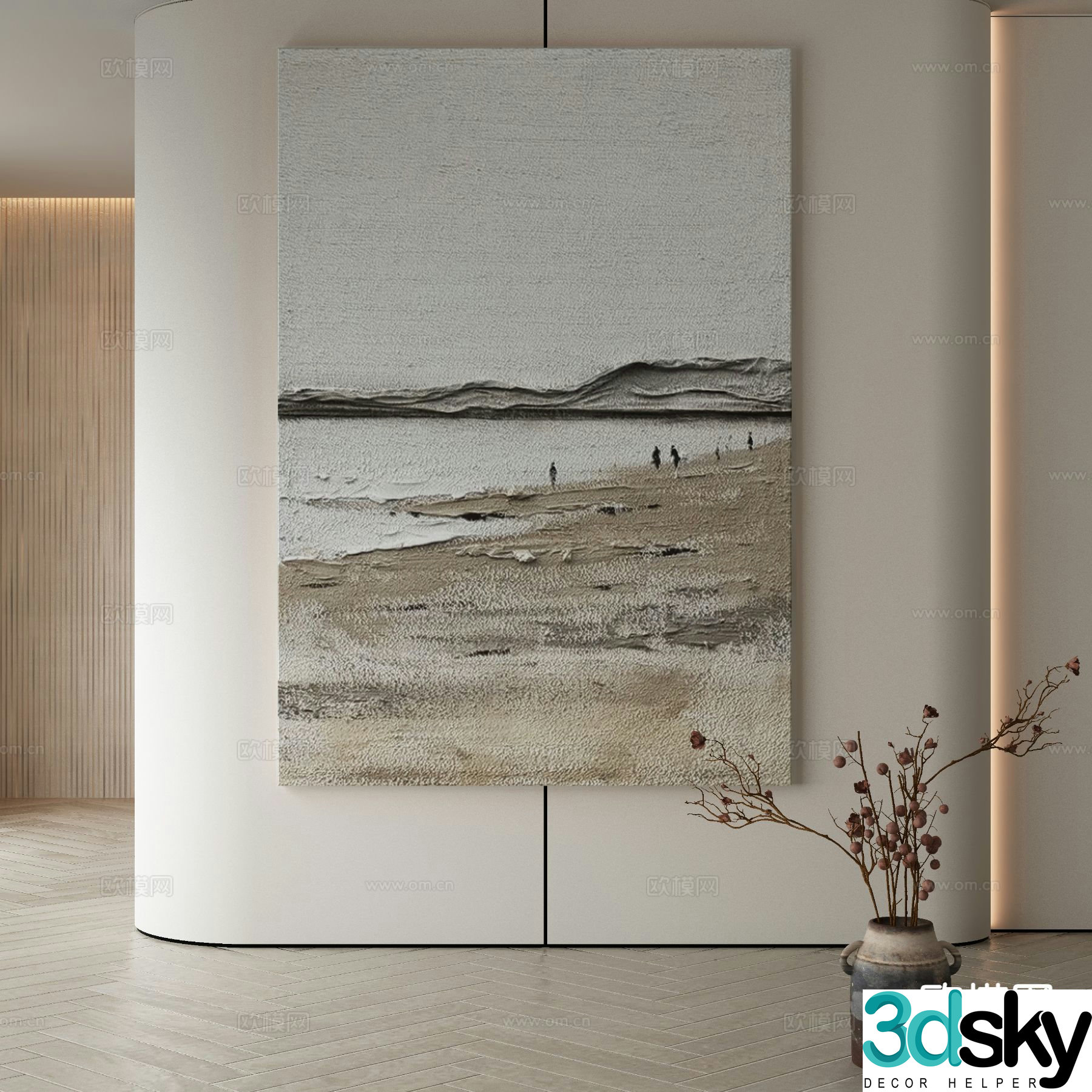 Modern decorative painting wave painting seaside oil painting 3d model