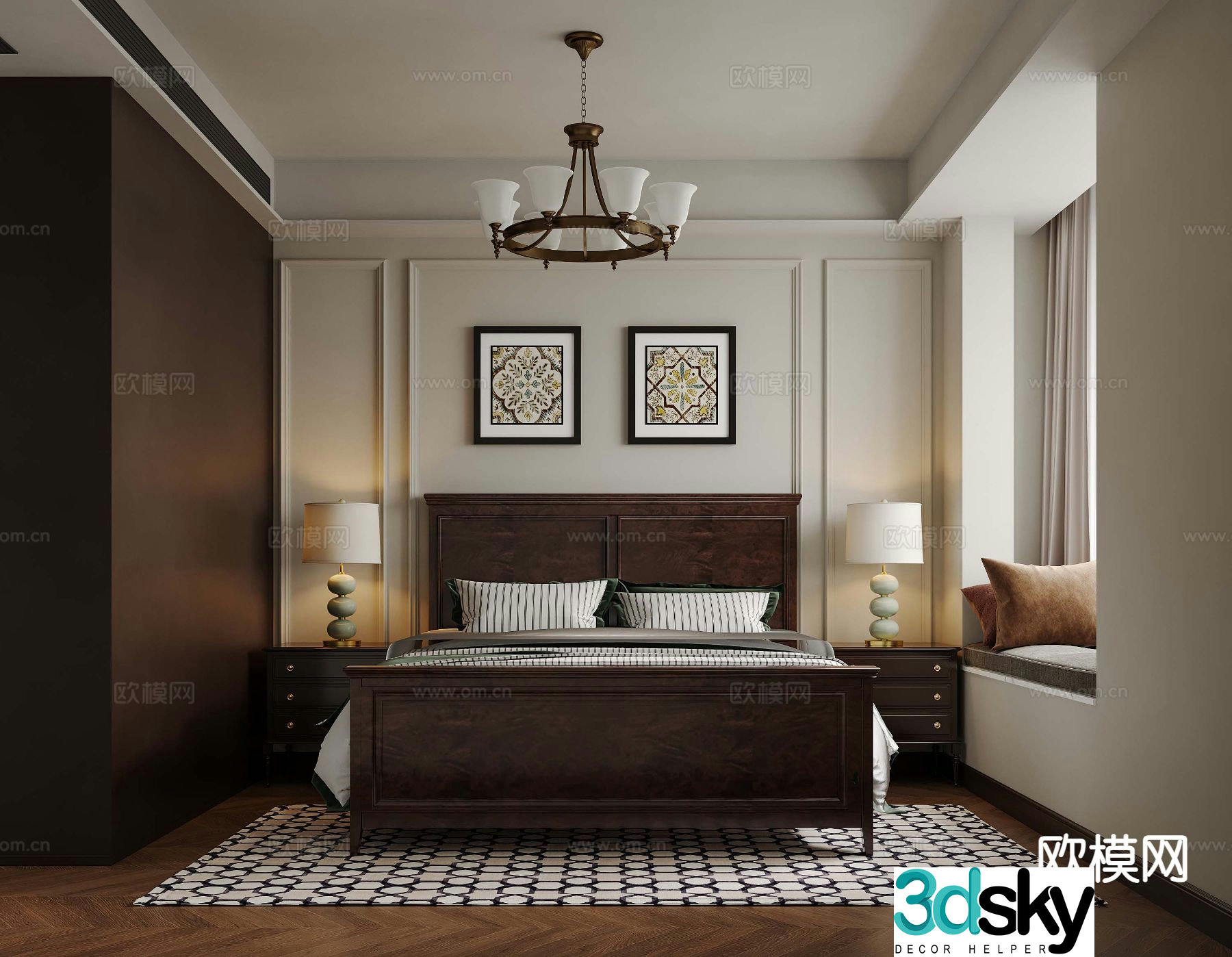 American retro bedroom cloakroom 3D model