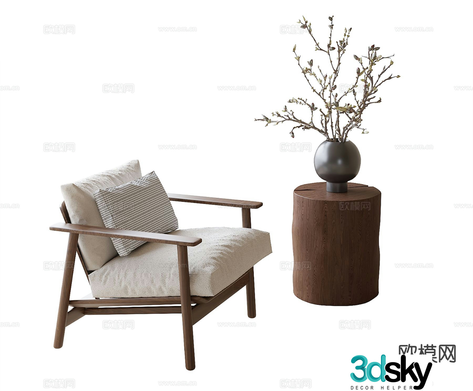 Wabi Sabi leisure chair armchair corner table 3d model