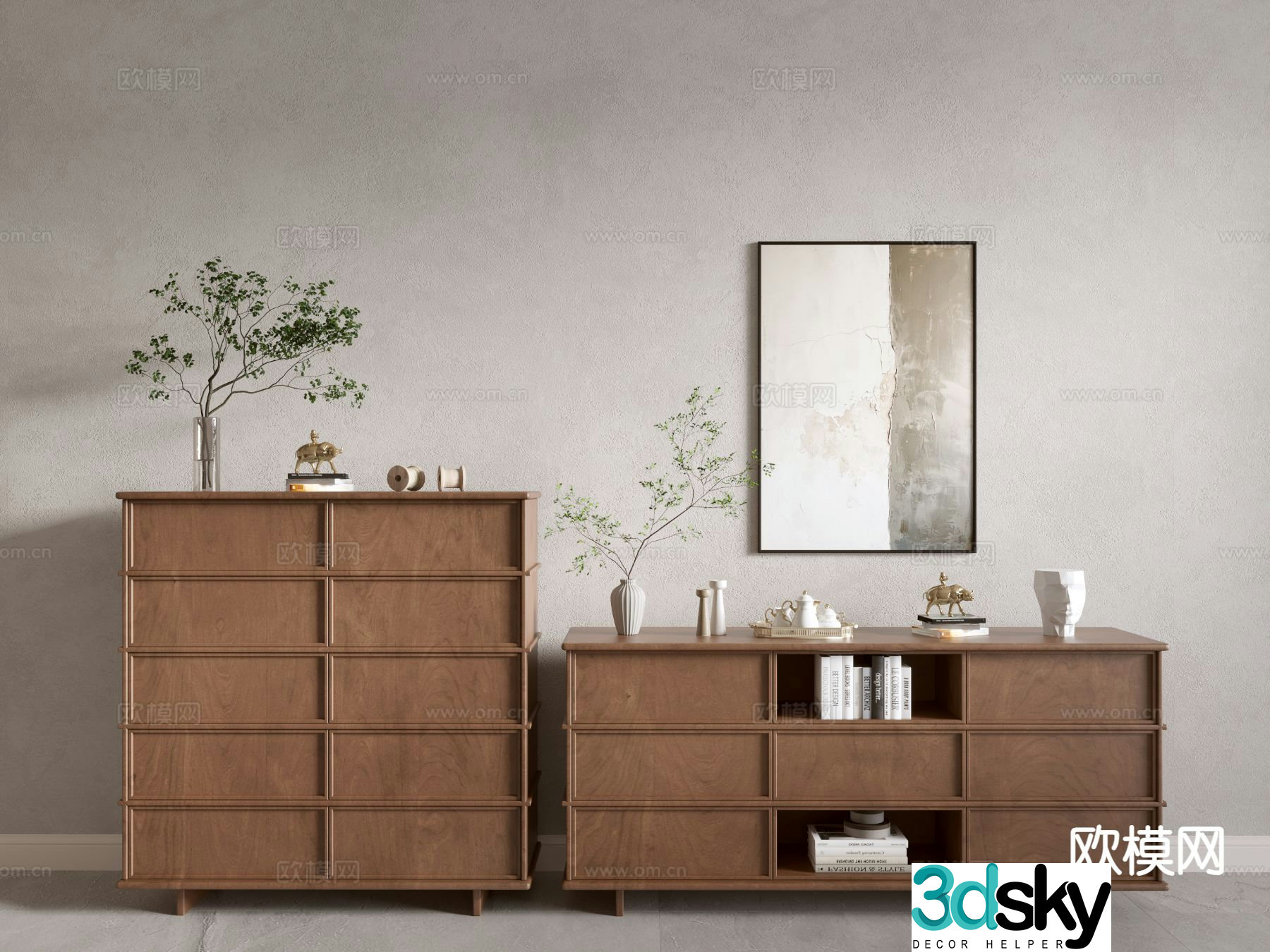 Wabi-sabi side cabinet entrance cabinet 3D model