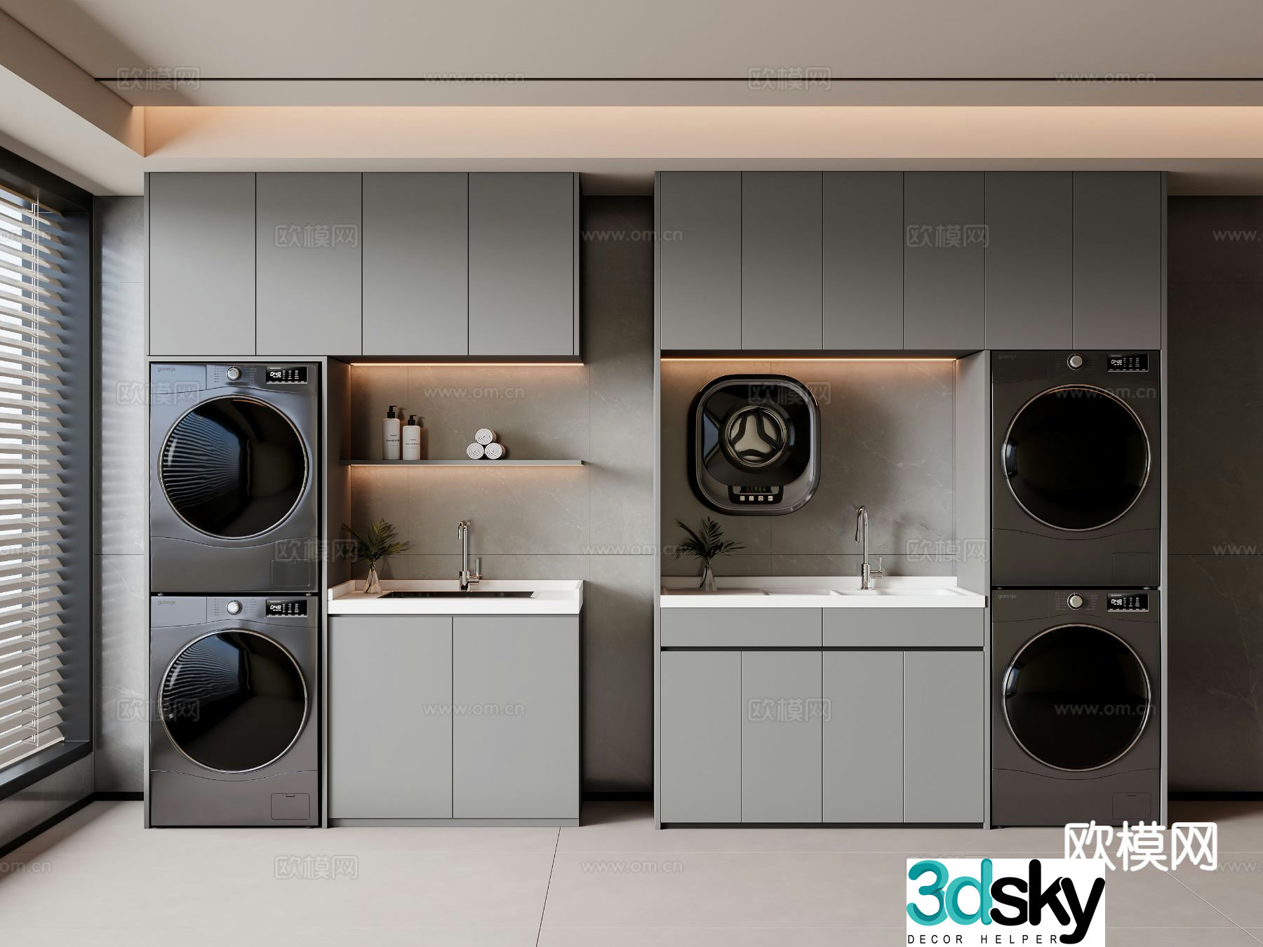 Modern balcony cabinet washing machine cabinet 3d model