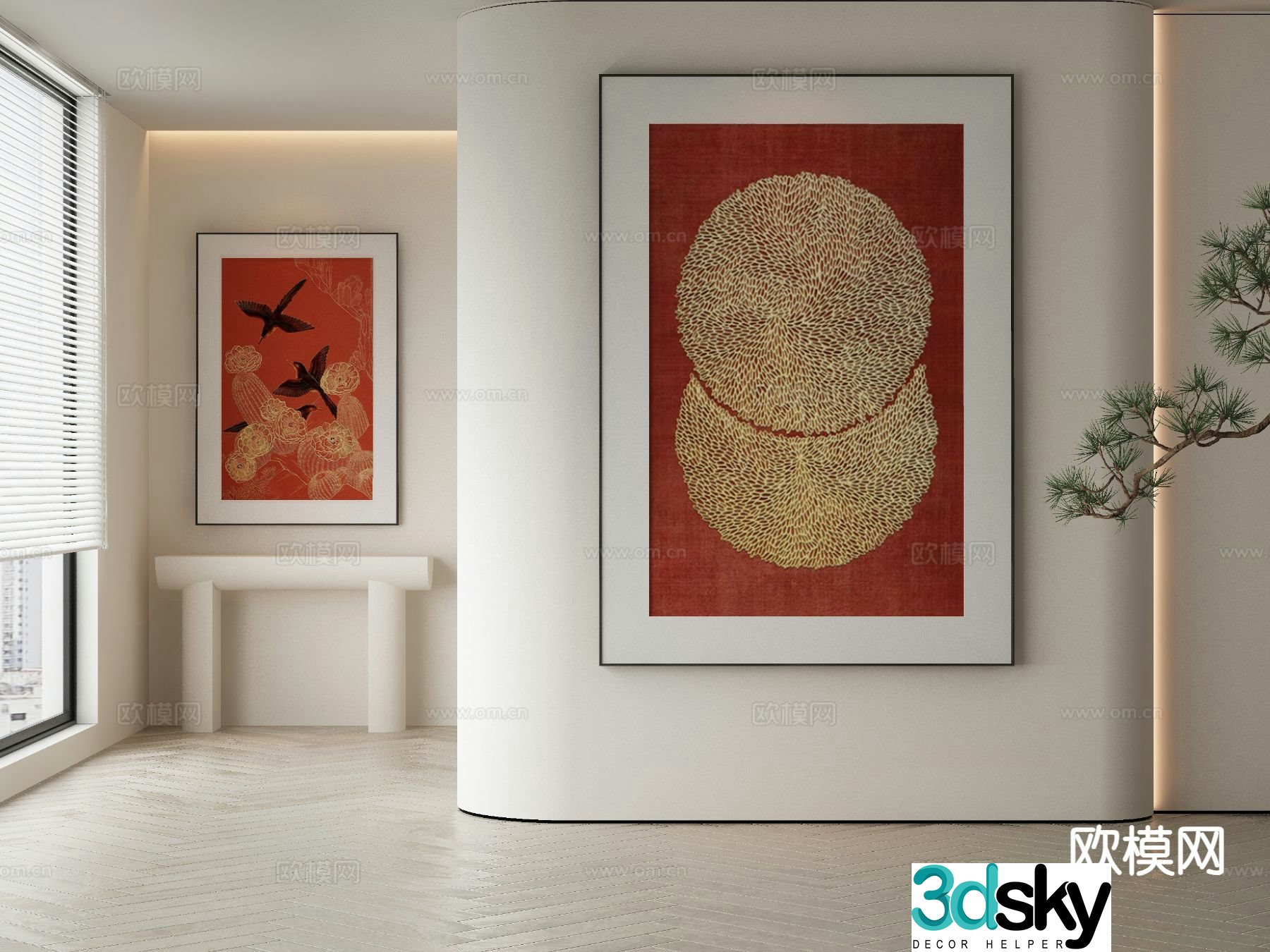 New Chinese style art painting cartoon painting decorative painting 3d model