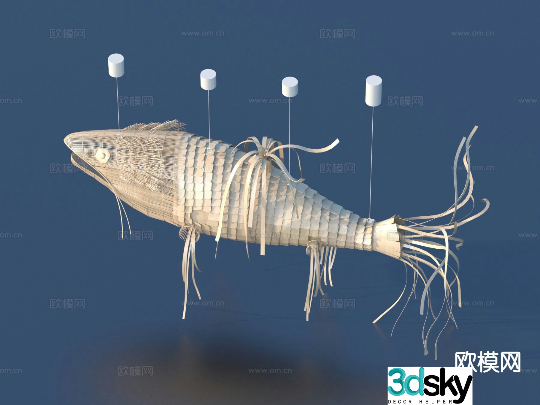 Wabi-sabi rattan fish pendant crafts 3D model