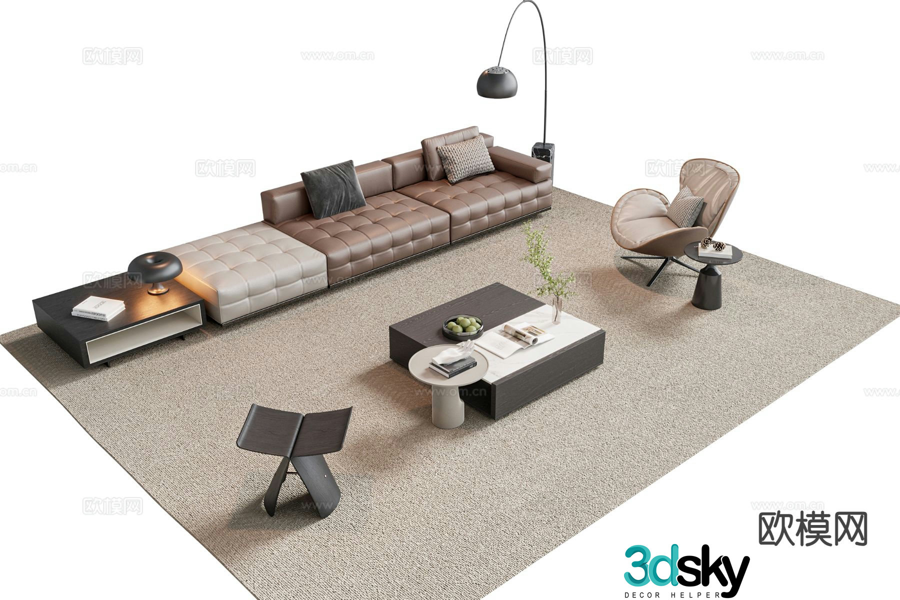 Italian style sofa combination sofa coffee table combination sofa stool 3d model