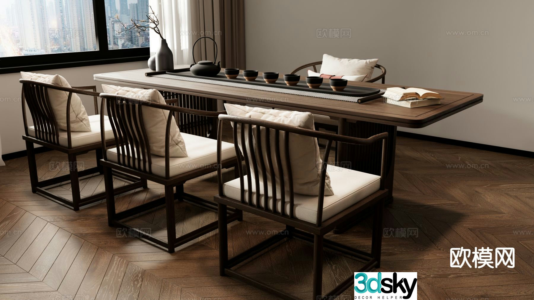 New Chinese style tea table and chairs tea table 3d model