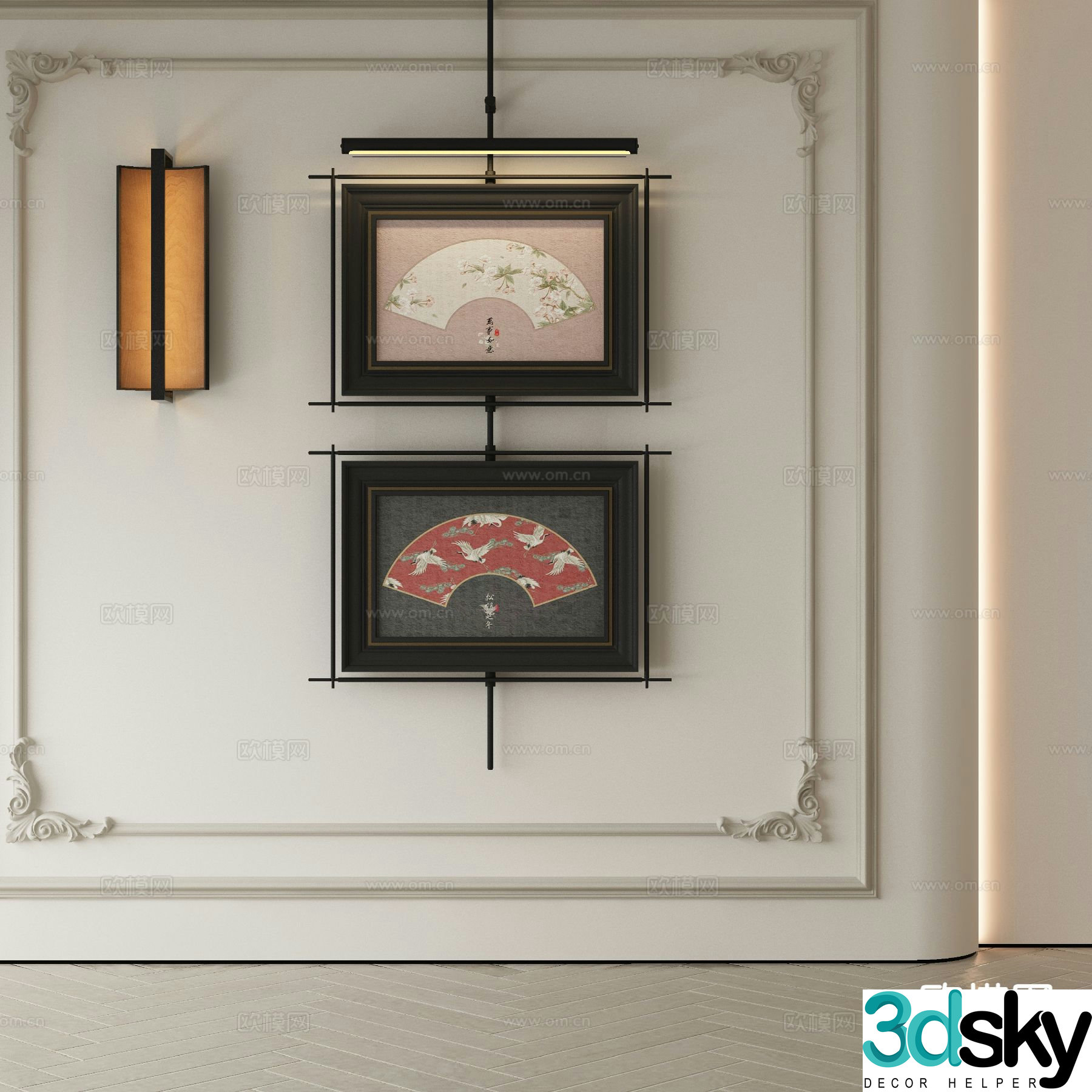 New Chinese style decorative painting metal pole hanging painting 3D model