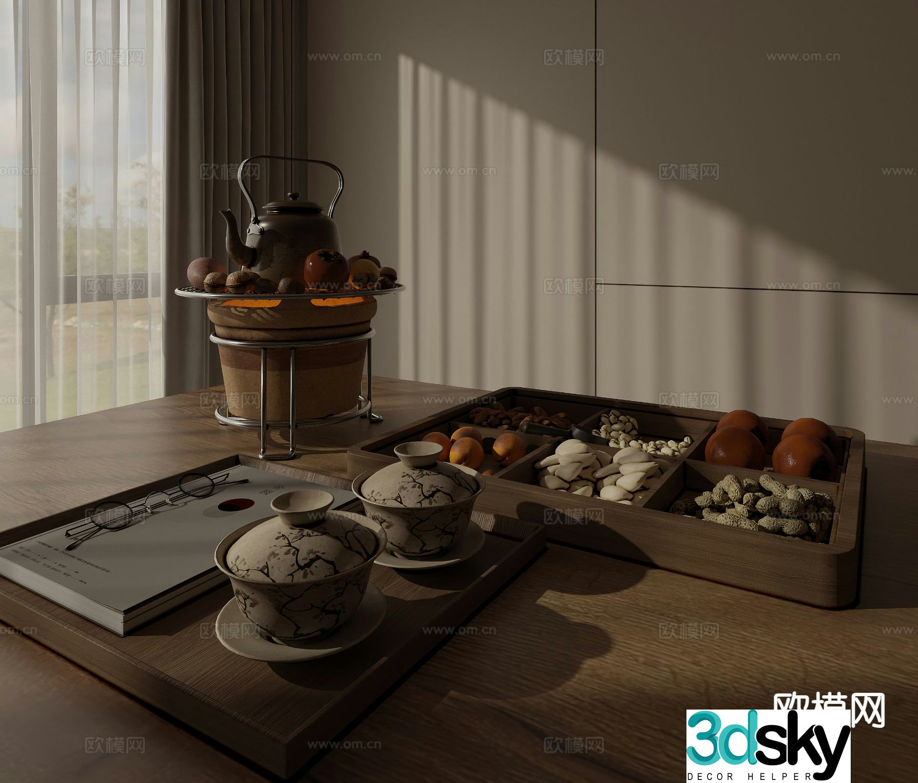 New Chinese tea set tray making tea around the stove 3D model