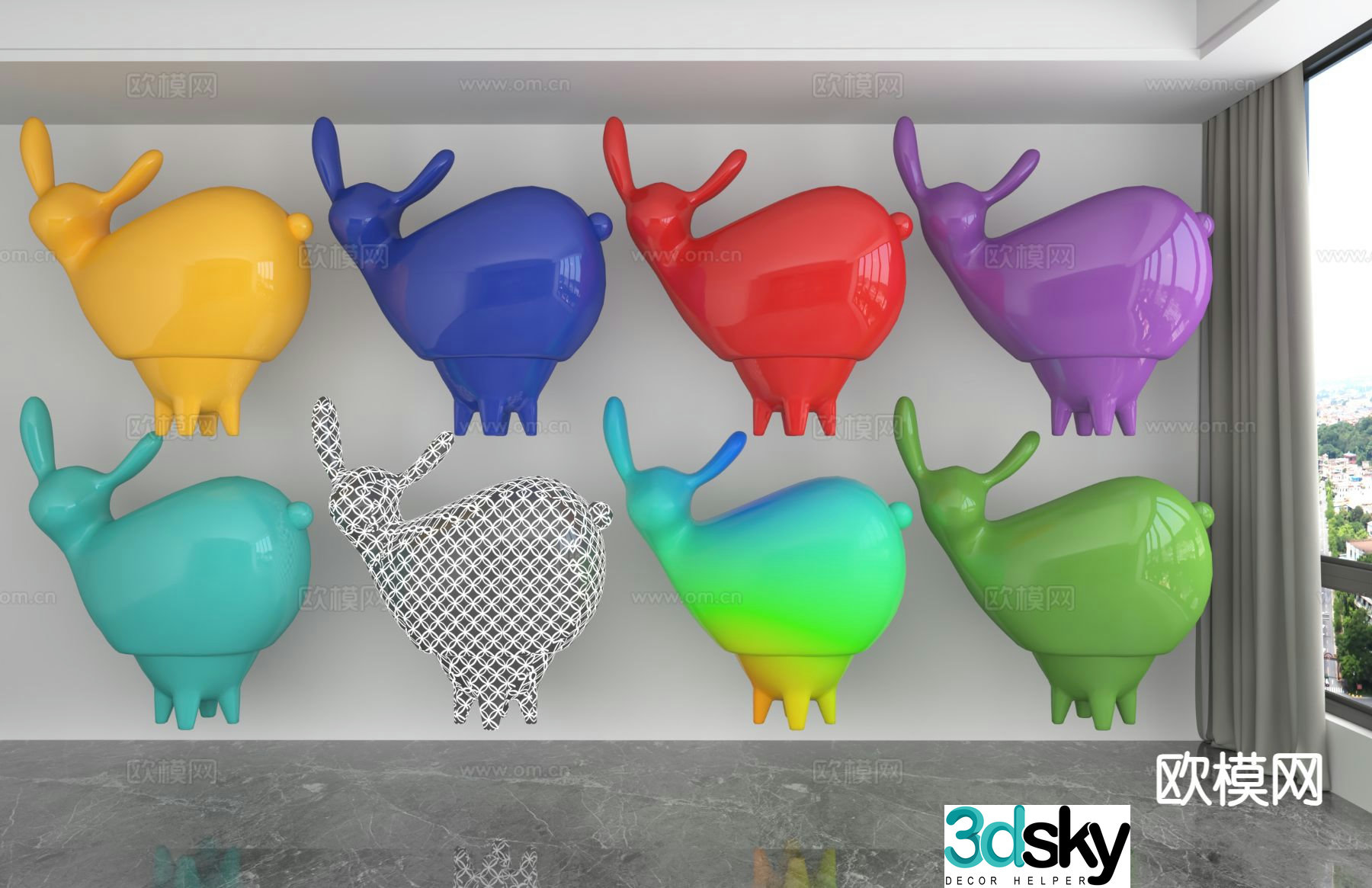 Modern colorful dolls trendy ornaments 3D model