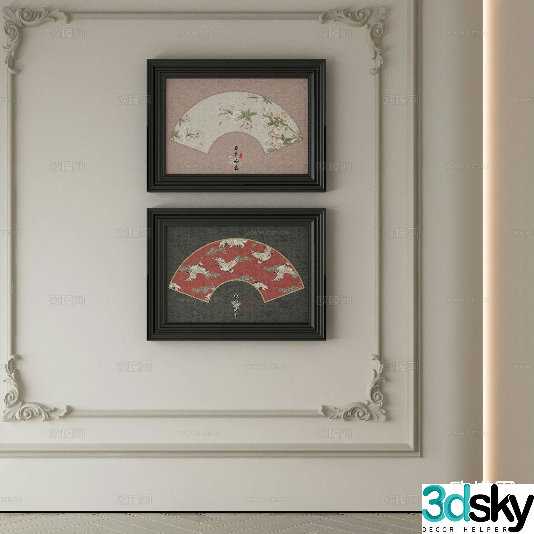 New Chinese style decorative painting ancient painting combination painting 3D model