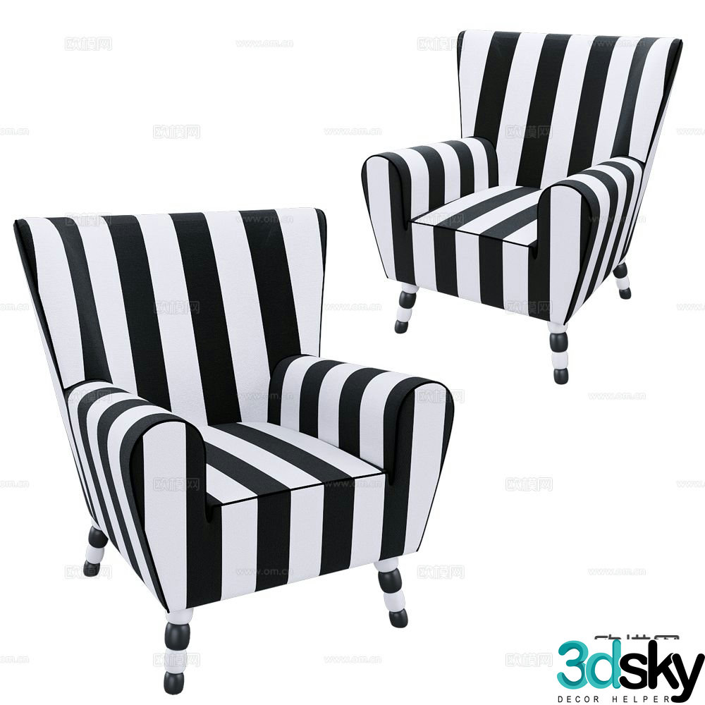 Pop Label American sofa chair striped leisure chair 3d model