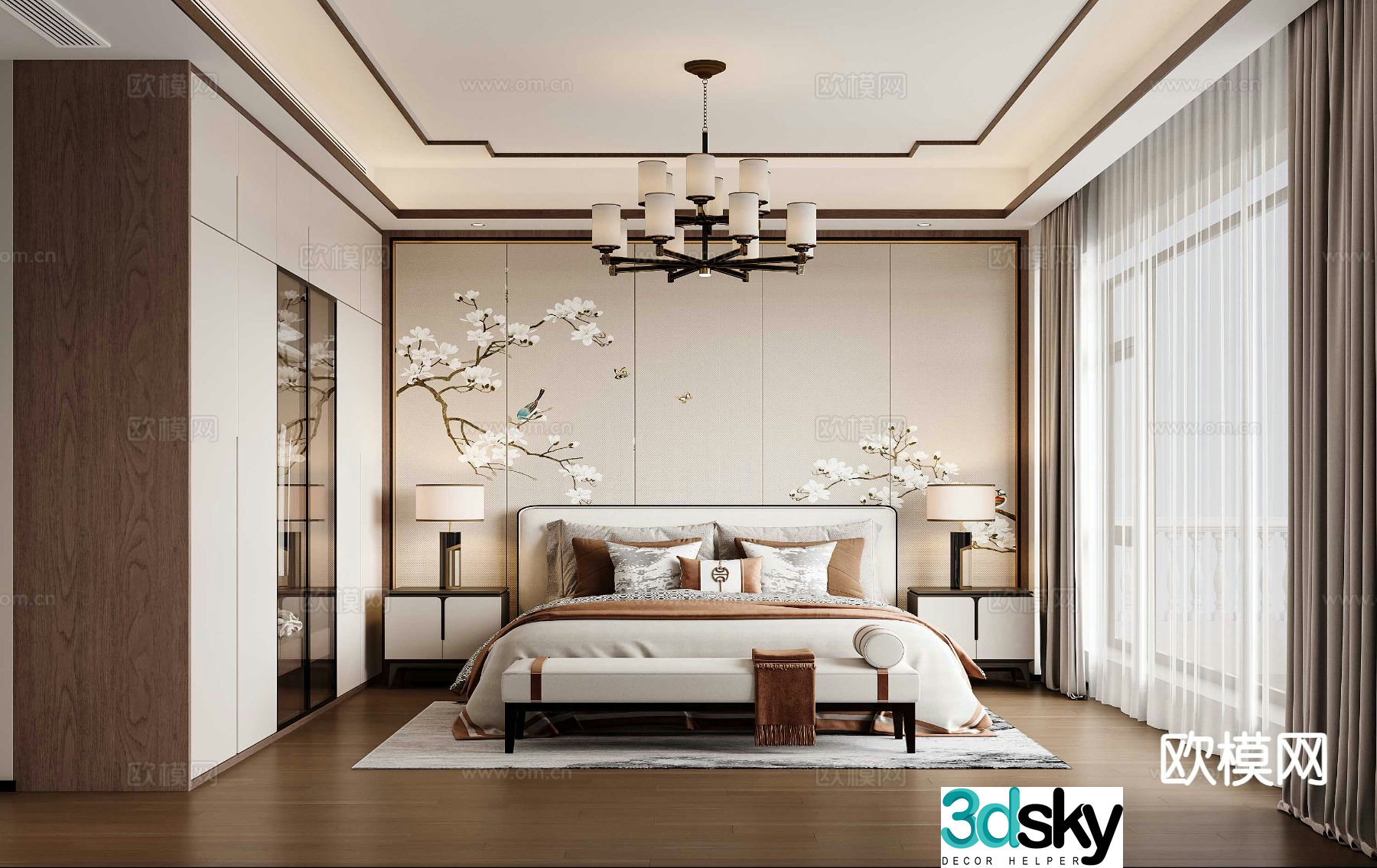 New Chinese style bedroom 3d model