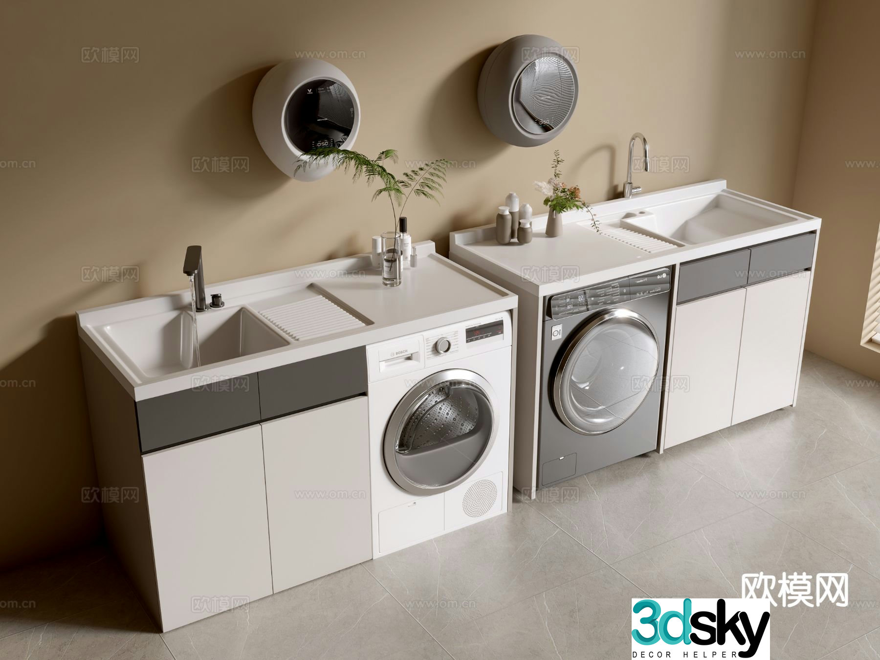 Modern balcony cabinet washing machine cabinet 3d model