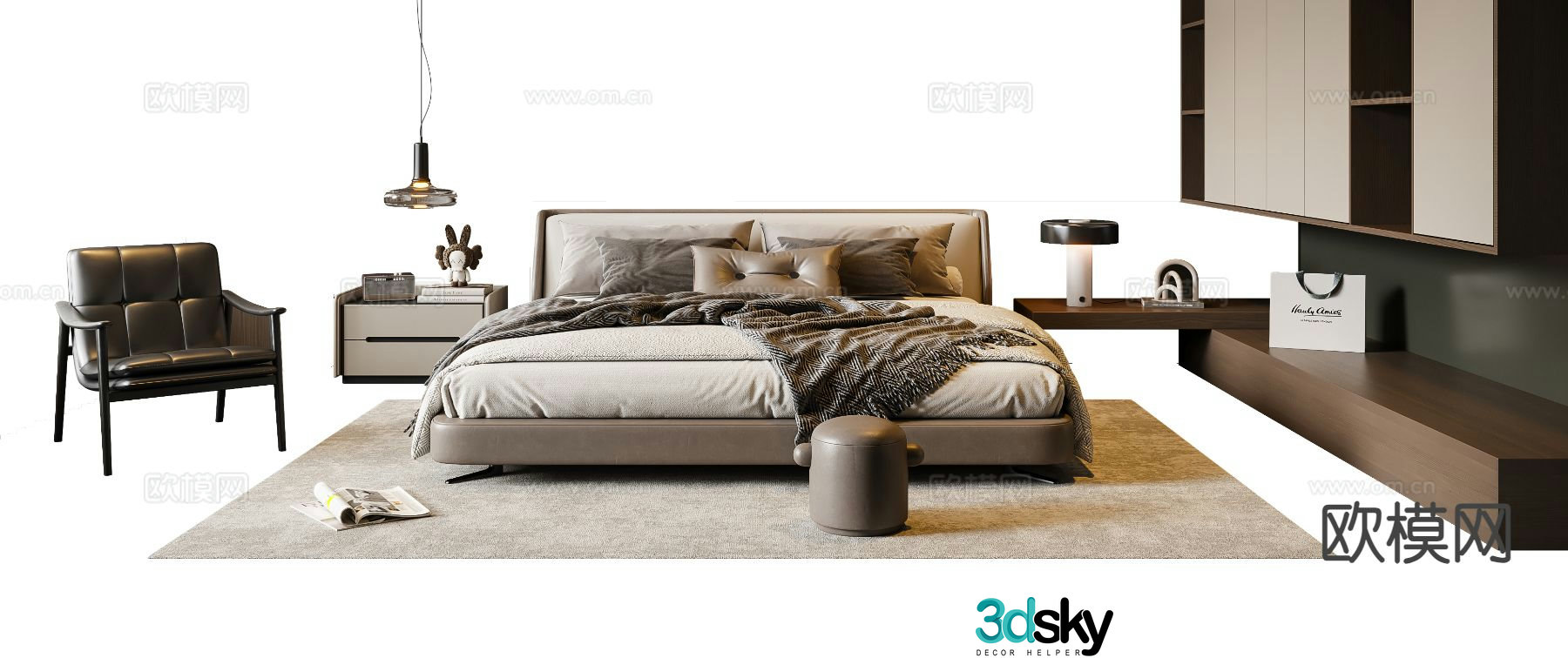Italian double bed 3d model